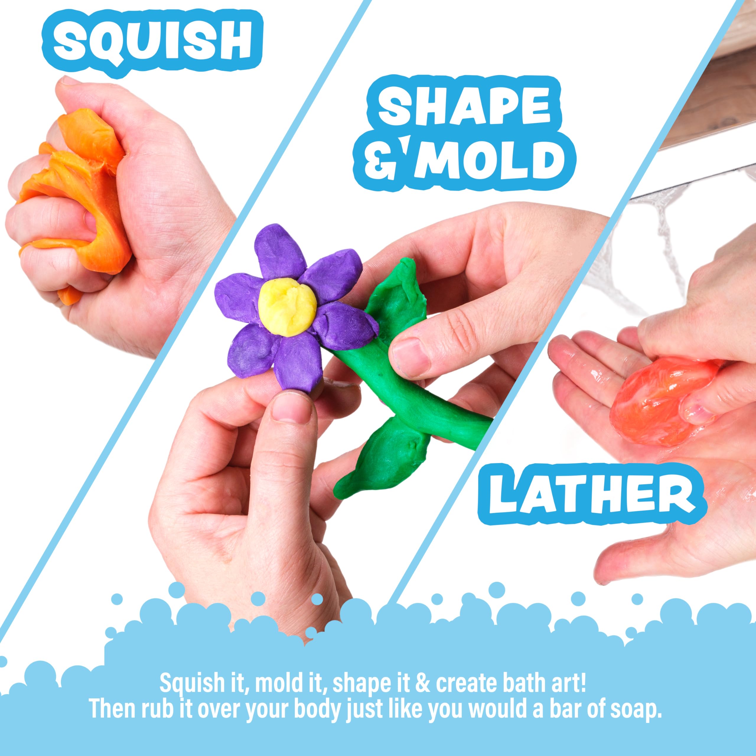 Tub Works® Bath Dough™ Moldable Kids Soap Bath Toy, 6-Pack | Shape, Mold & Create Bath Art with Soft Soap Dough | Sensory Bath Toys for Toddlers & Kids | Fun Bathtime Activity for Creative Play & Learning
