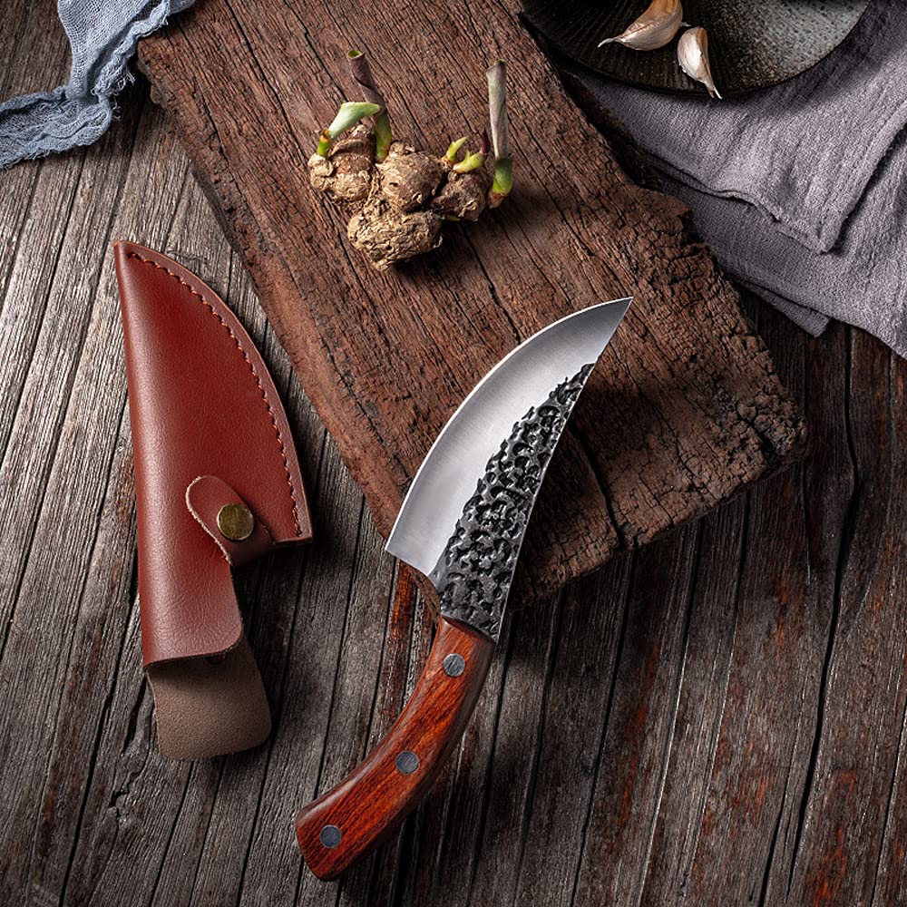 **Heavy Duty Meat Cleaver Knife - Professional Butcher Knife for Cutting, Deboning, and Skinning Meat, Fish, and Poultry - Forged High Carbon Steel Scimitar Blade - Perfect for Home Kitchen, BBQ, and Hunting (Color: MTG31)**