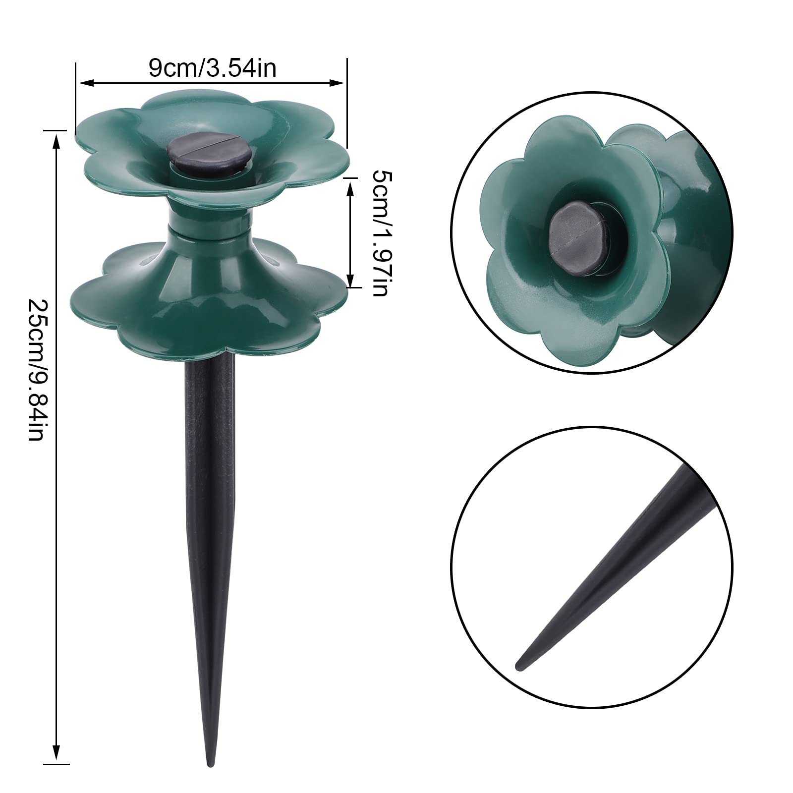 6 PCS Heavy Duty Dark Green Garden Hose Guide Spikes with Spin Top - Zinc Coated Lawn Hose Support Stakes for Plant Protection - Perfect for Lawn, Garden, and Yard Maintenance