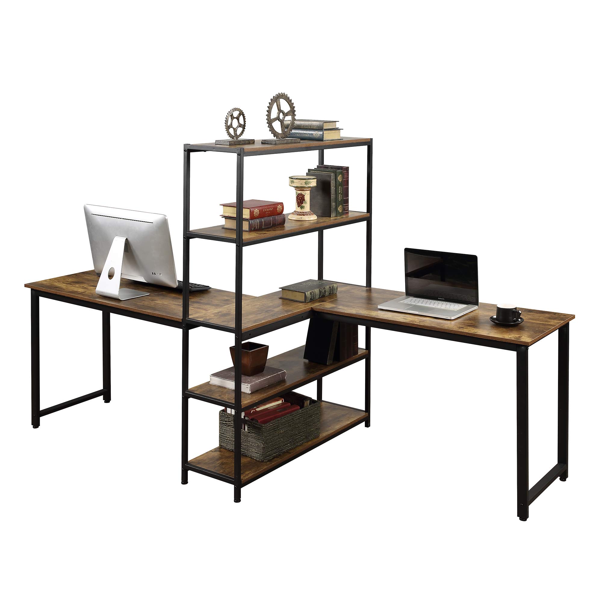 Ergonomic Home Office Computer Desk with Storage Shelves - Modern Brown Workstation for Remote Work & Study | Perfect for Small Spaces & Productivity