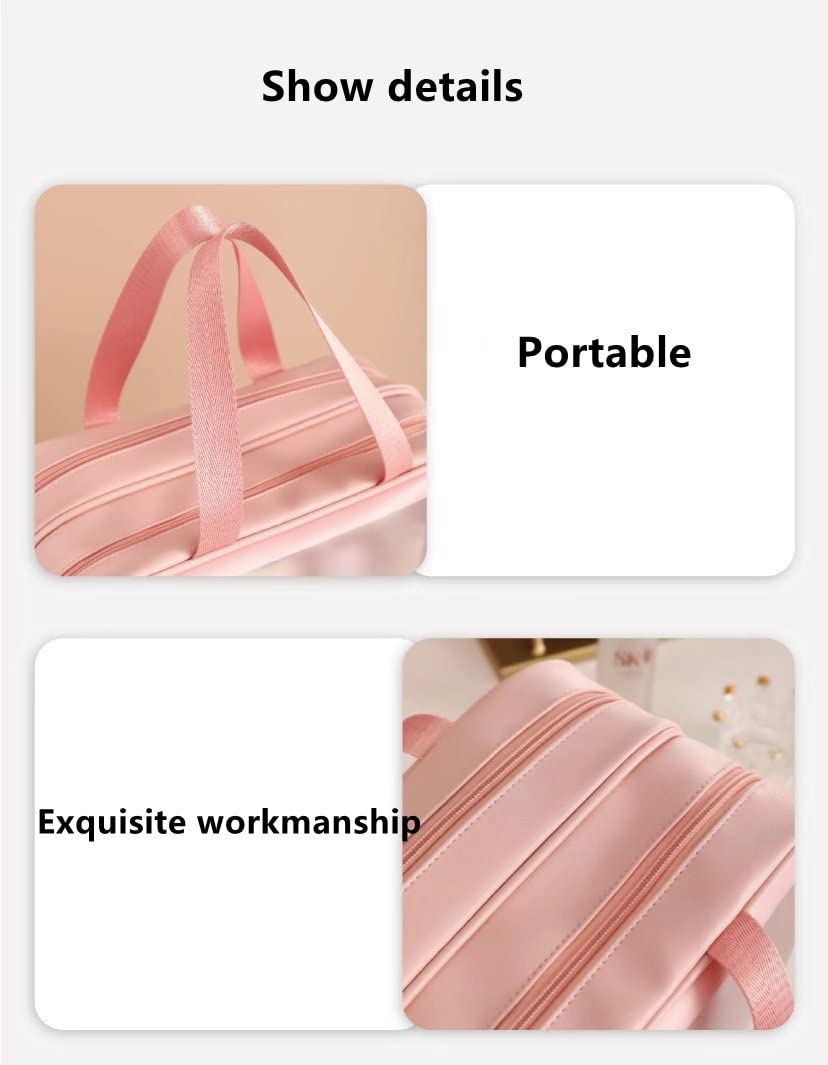 Clear Transparent Travel Toiletry Bag - Double Layer Waterproof & Draining Cosmetic Makeup Organizer for Women & Girls - Perfect for Airplane Carry-On, Gym, Beach & Vacation Essentials