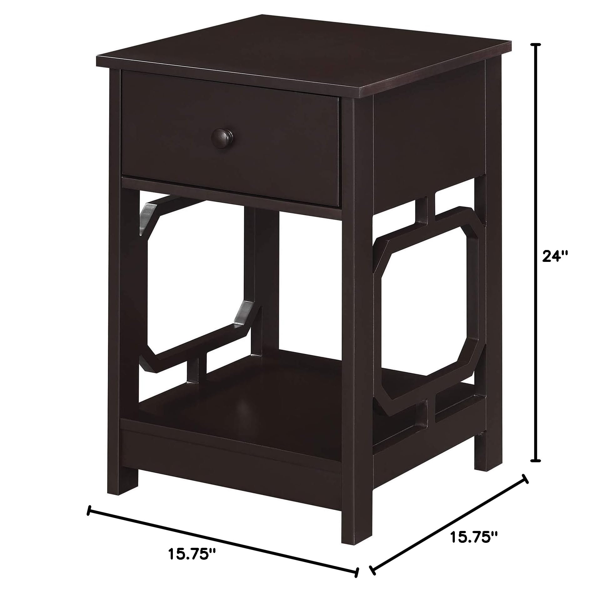 Convenience Concepts Omega 1-Drawer End Table with Shelf - Espresso Finish Nightstand for Bedroom, Living Room, or Office - Compact Side Table with Storage Space