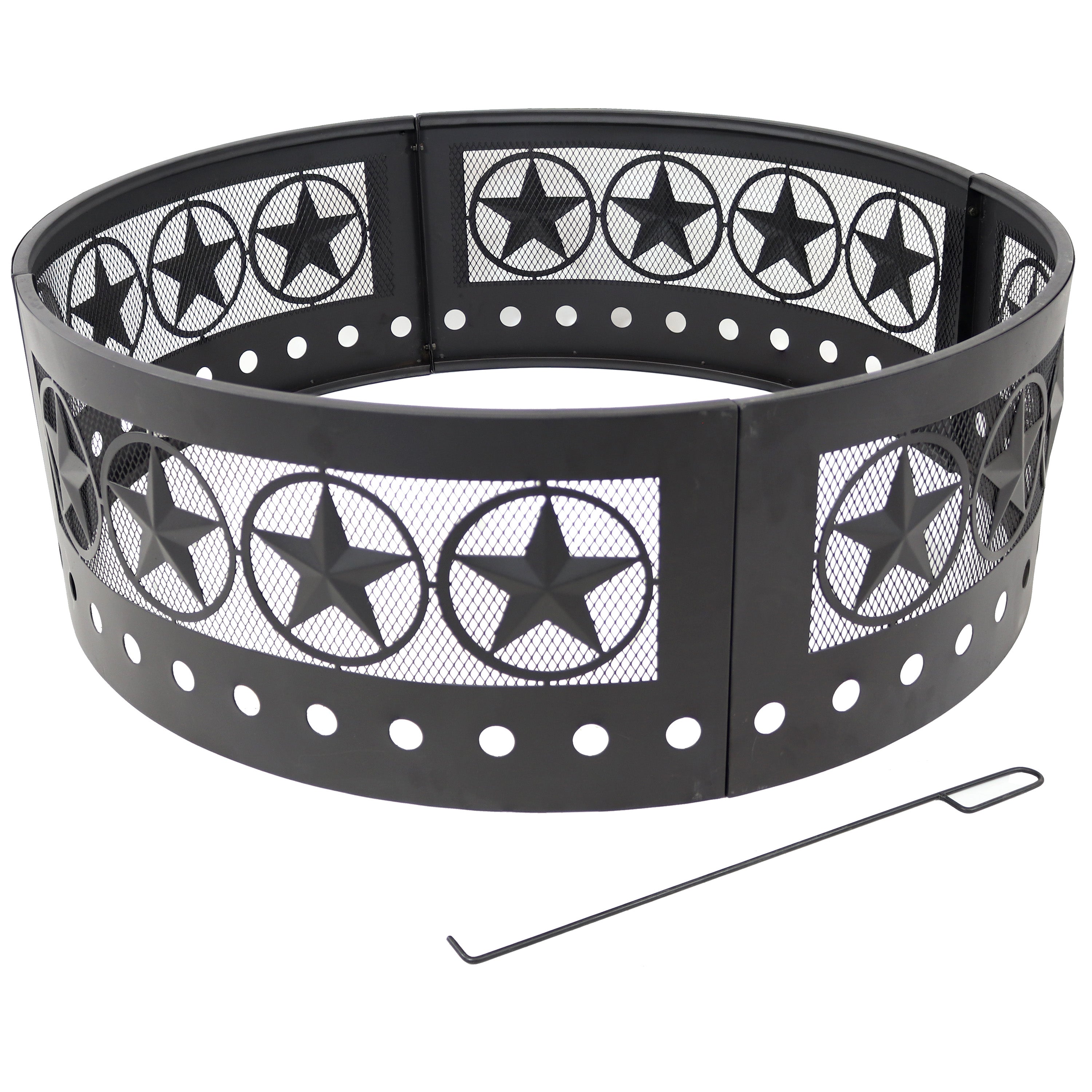 Heavy Duty 36-Inch Four Star Campfire Ring by Sunnydaze - Perfect for Backyard Bonfires, Camping & Outdoor Gatherings