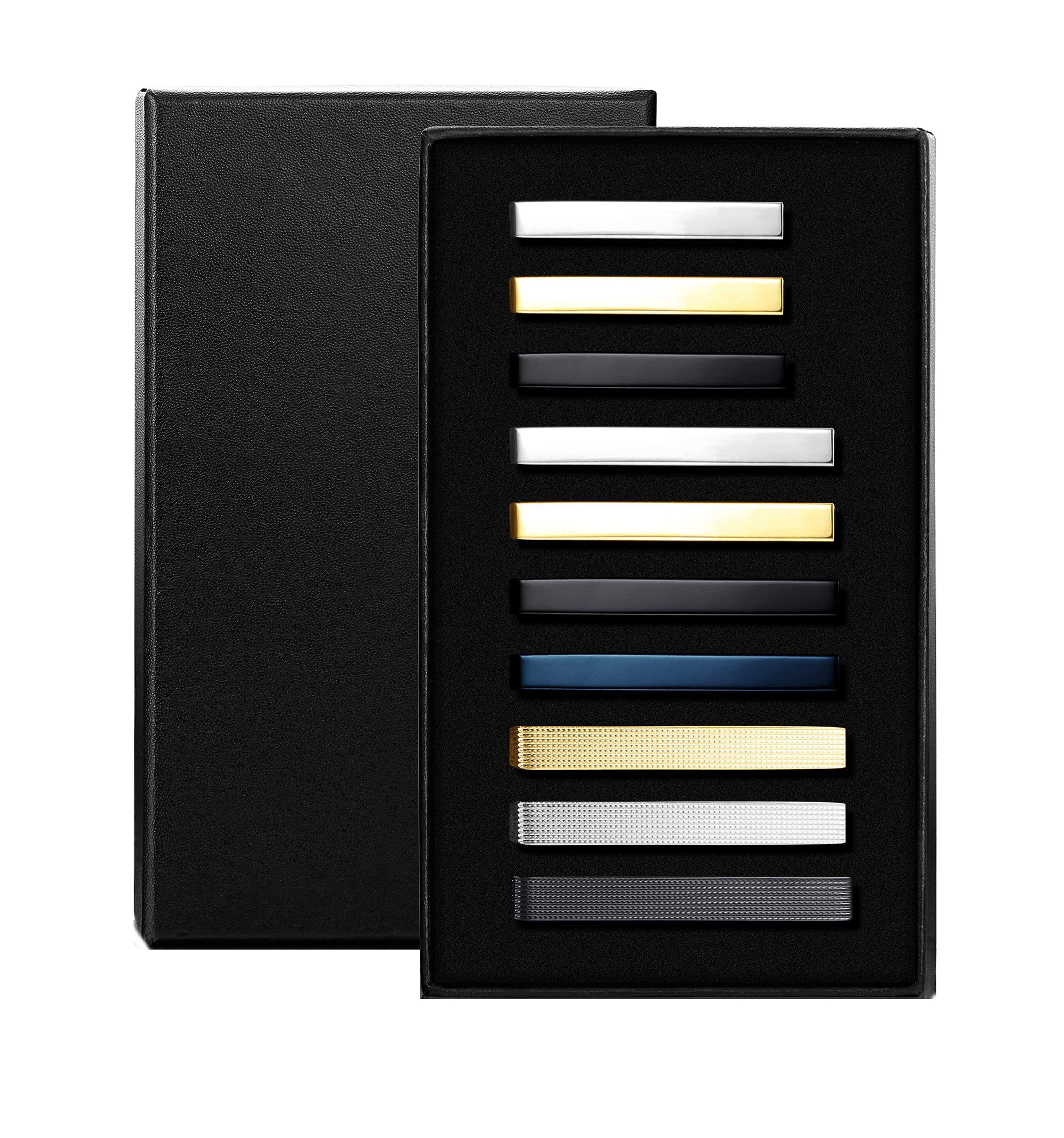 JOERICA 10 Pcs Premium Tie Clips Set for Men - Stainless Steel Tie Bar & Necktie Pins for Wedding, Business & Formal Occasions - Includes Gift Box - Perfect Gifts for Groomsmen, Fathers & Professionals