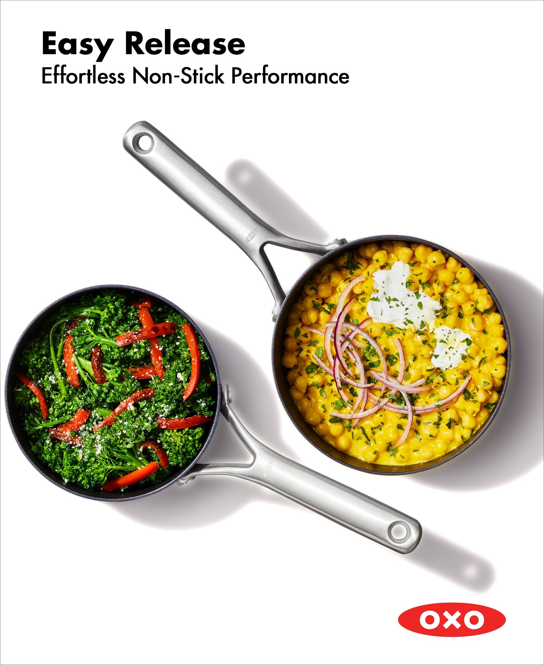 OXO Professional 1.7QT & 2.3QT Nonstick Saucepan Set with Lids - Hard Anodized Ceramic Cookware, PFAS-Free, Induction Compatible, Stainless Steel Diamond Reinforced Coating, Dishwasher & Oven Safe - Perfect for Sauces, Soups, and Everyday Cooking