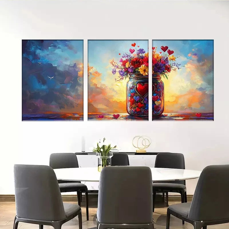 3-Piece Vibrant Floral Jar Wall Art Set - Colorful Sunset Bouquet Framed Canvas 40x60cm | High Quality Print | 100% Australian Made | Ready to Hang | Perfect for Living Room, Bedroom & Office Decor