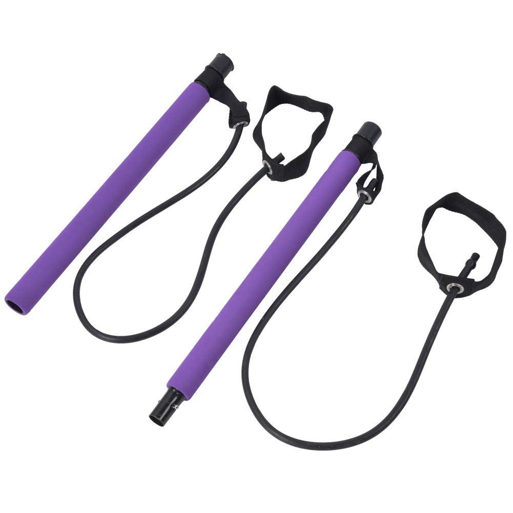 LetCart Yoga Resistance Band - Portable Pilates Bar Stick for Home Workouts, Multi-Functional Fitness Equipment with Elastic Bands for Strength Training, Stretching & Physical Therapy (Purple) - Perfect for Gym, Travel & Rehabilitation Exercises