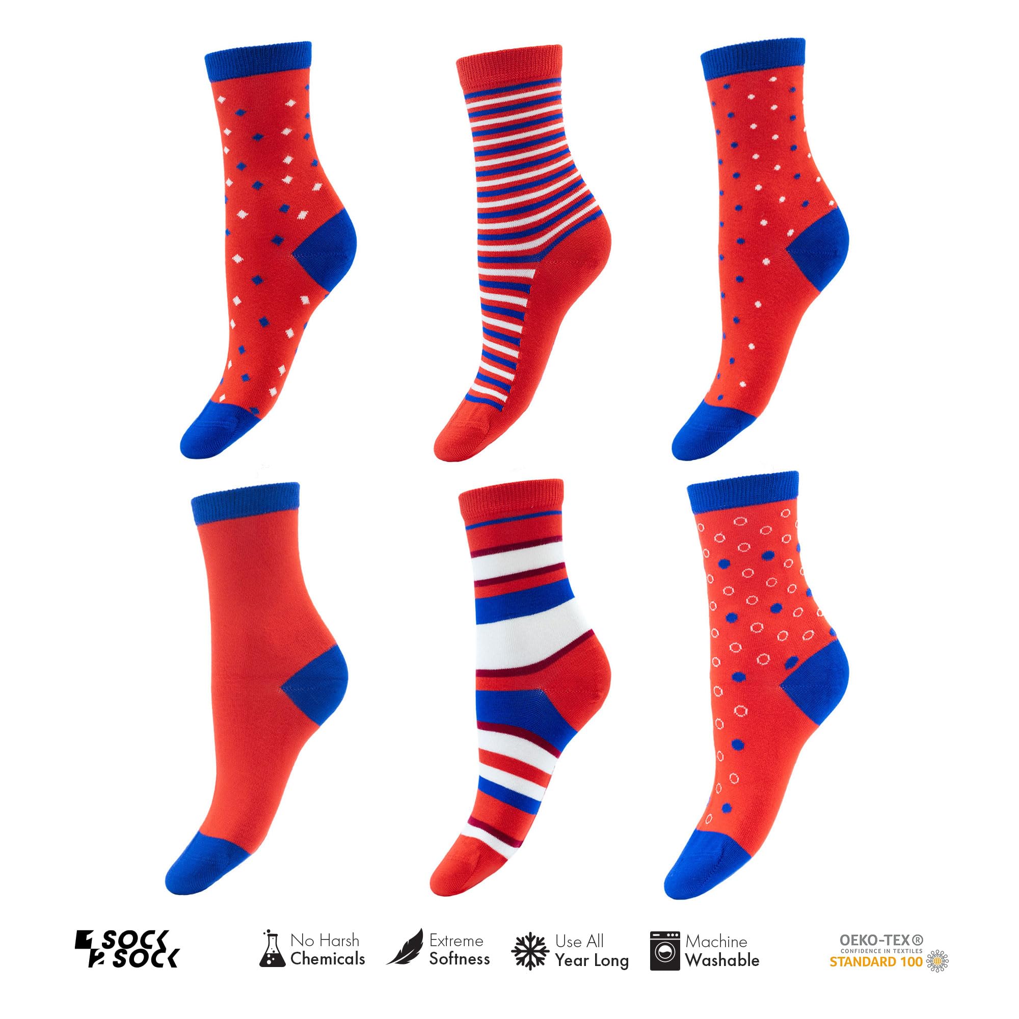 1SOCK2SOCK - Women's 6 Pack Bamboo Crew Socks - Ultra Soft, Breathable, Eco-Friendly Fashion Socks for Women US Size 6-10 - Perfect for Casual Wear, Work, Yoga & Everyday Comfort