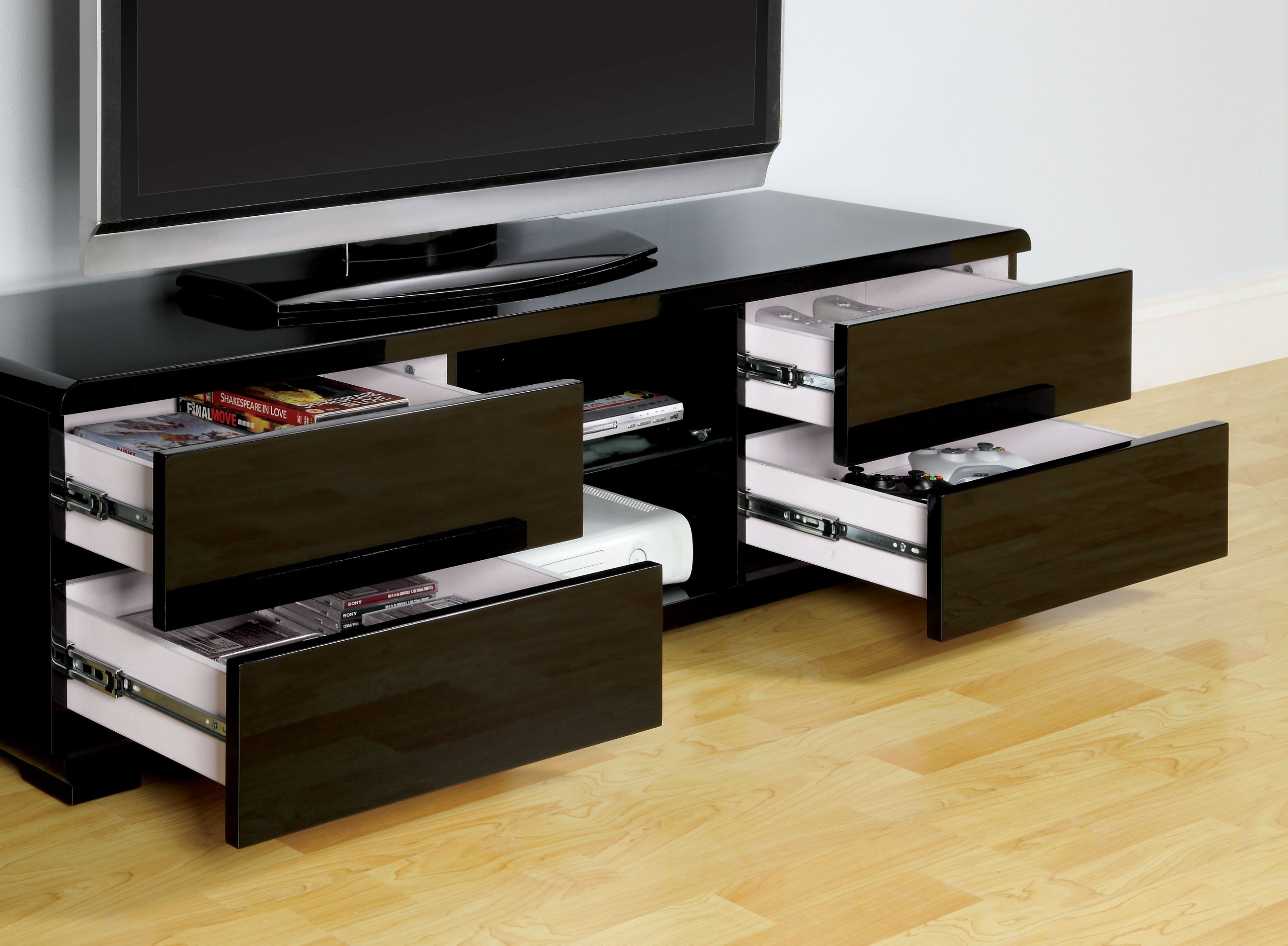 Furniture of America Clarks 59-Inch TV Stand Media Console with Storage, Black - Modern Entertainment Center for Living Room, Bedroom & Home Theater