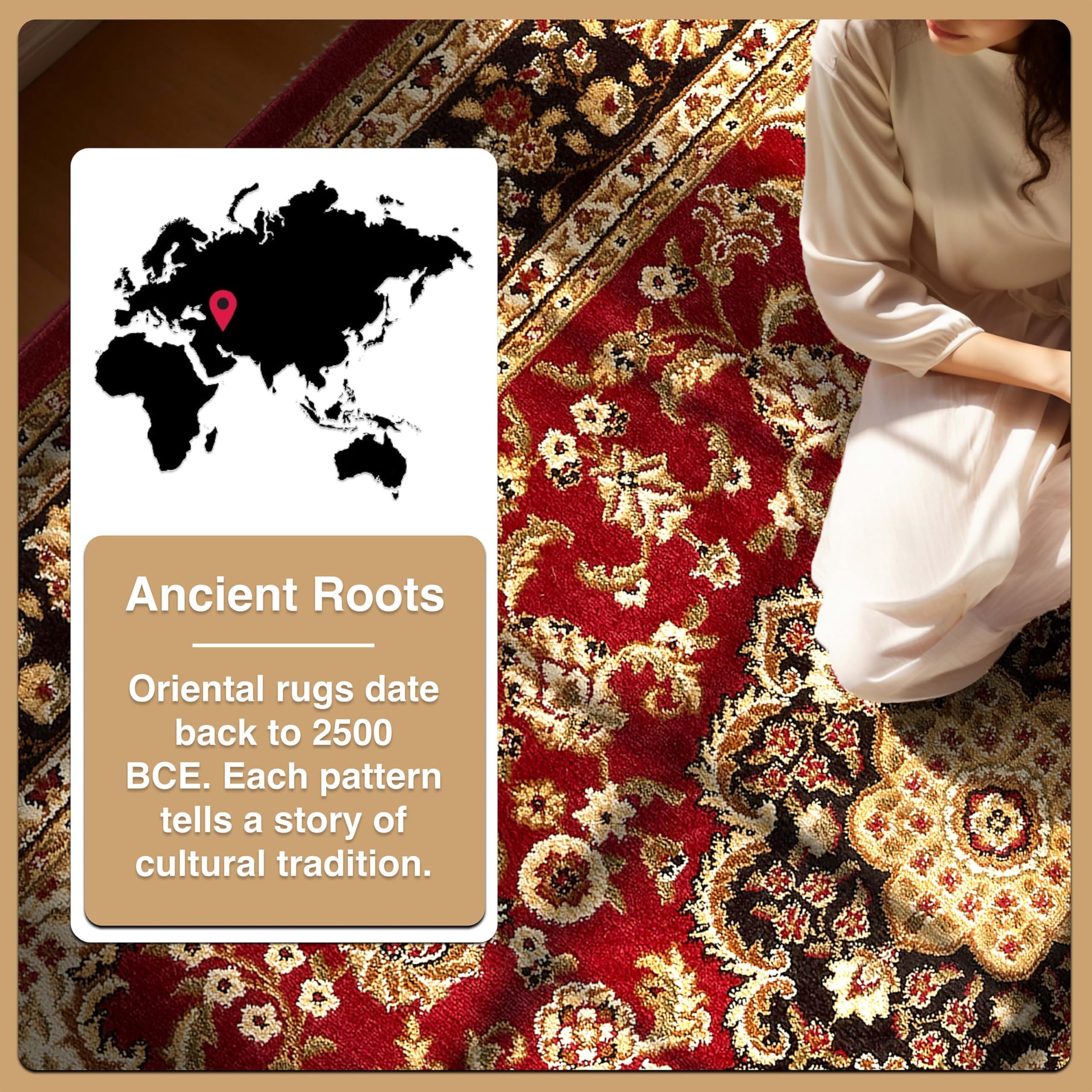 Well Woven Barclay Collection Medallion Kashan Red 5 ft Round Area Rug - Non-Slip Soft Floor Carpet for Living Room, Bedroom, Dining Room & Home Decor