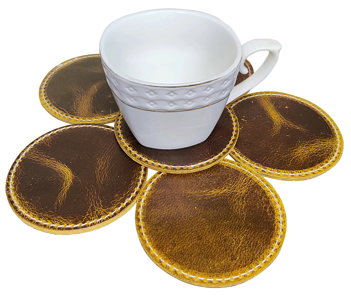 Premium Leather Drink Coasters Set - Handmade Absorbent Coasters for Coffee, Tea & Beverages - Perfect for Home, Office, Bar & Kitchen Decor - Unique Housewarming Gift Idea