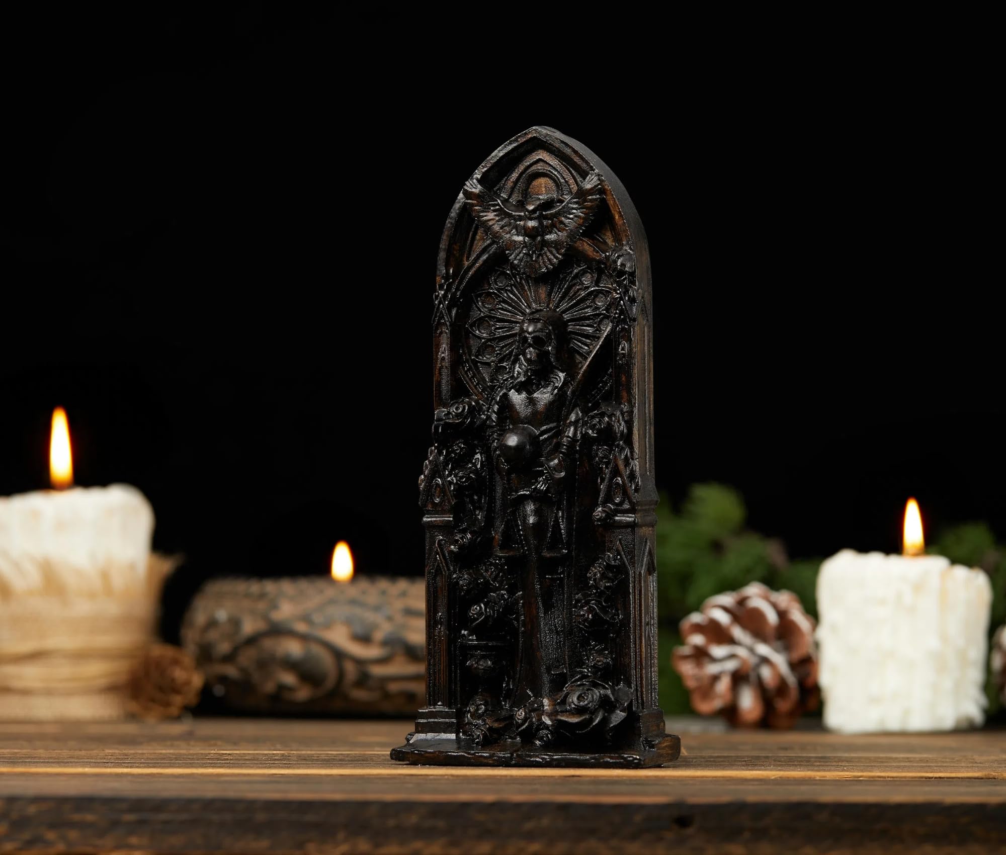 Santa Muerte Statue - Handcrafted Holy Death Goddess Figurine for Home Altar | Religious Wooden Statue for Wicca, Witchcraft & Spiritual Decor | Perfect for Sacred Spaces, Rituals & Gothic Home Decoration (Black)