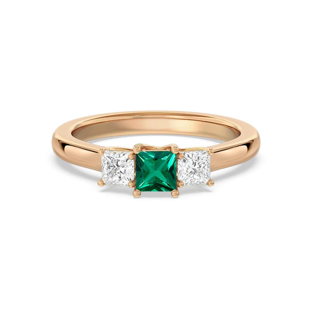 Lab Grown Emerald & Princess Cut Diamond Three Stone Ring - Elegant Engagement, Wedding, or Anniversary Jewelry Gift for Her