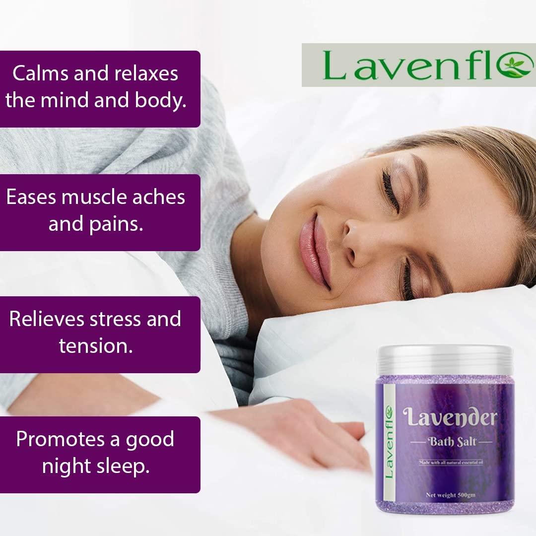 Lavenflo Epsom Salt with Lavender Essential Oil - 500g Magnesium Sulfate Bath Soak for Relaxation, Muscle Pain Relief, Foot Soak & Better Sleep | Perfect for Spa, Self-Care & Stress Relief at Home