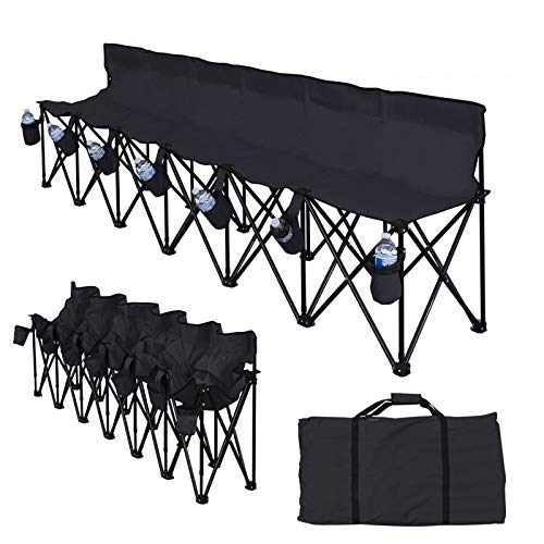 BenefitUSA 6-Seater Folding Sports Bench with Storage & Carry Bag - Portable Sideline Seating for Football, Soccer, Baseball Games & Outdoor Events