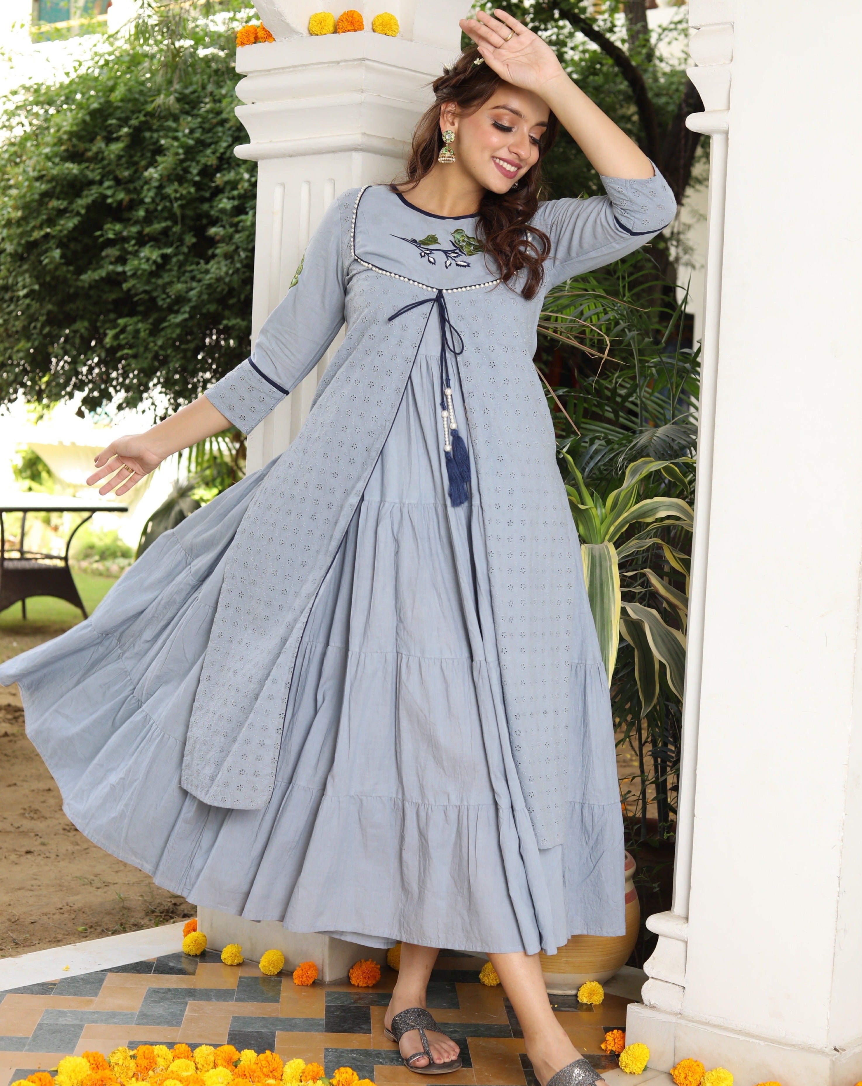 Elegant Chikankari Embroidered Grey Dress for Women | Traditional Indian Kurti | Perfect for Festivals, Parties & Casual Wear