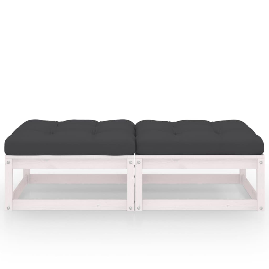 2-Piece Patio Footstools with Cushions - Solid Wood Pine Outdoor Stools - Adjustable Modular Design - Durable & Comfortable - Perfect for Garden, Deck, Poolside Relaxation