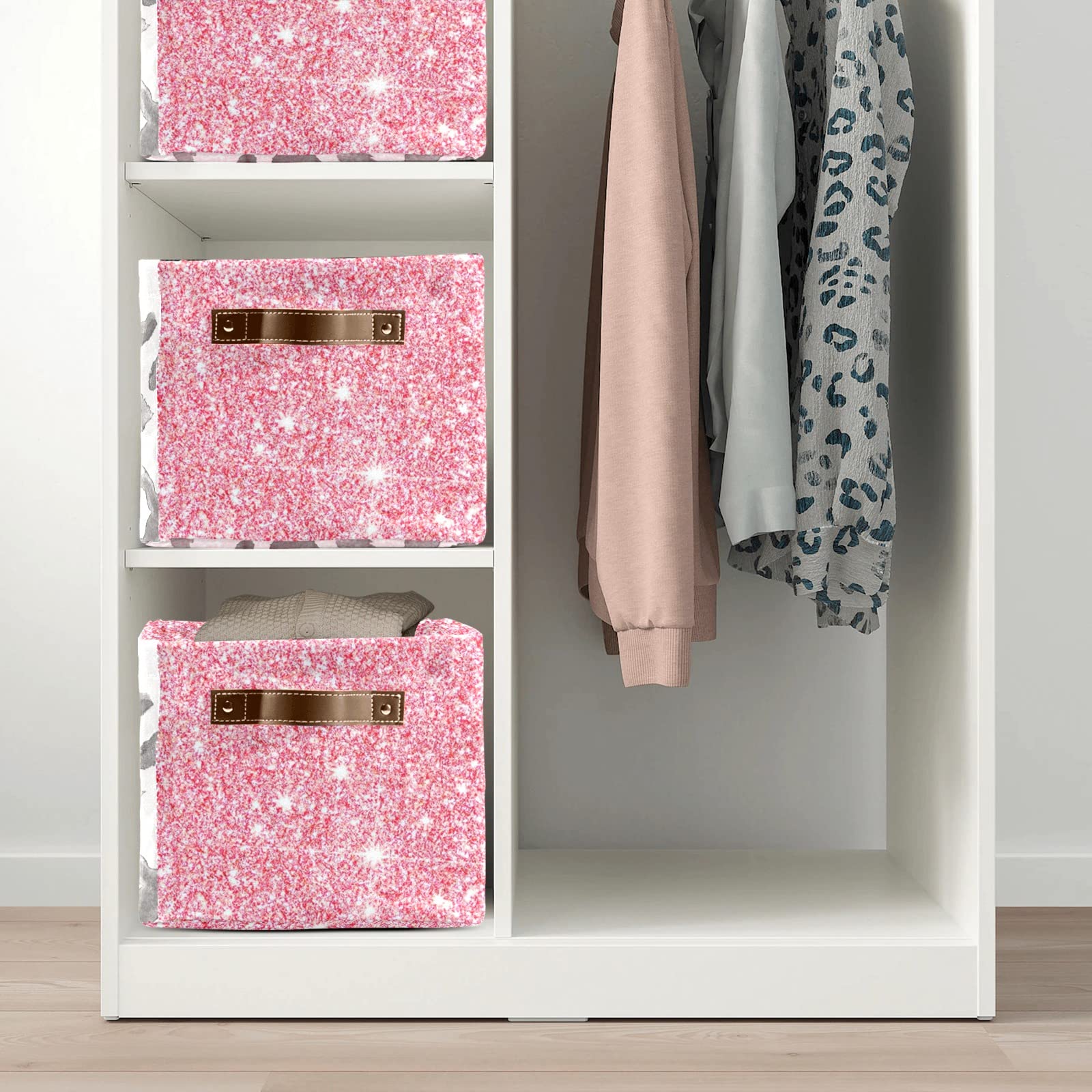 Personalized Pink Print Storage Baskets with Handles - Custom Name Family & Dog Cloth Bins, 4-Pack - Perfect for Nursery Organization, Pet Toy Storage & Home Decor
