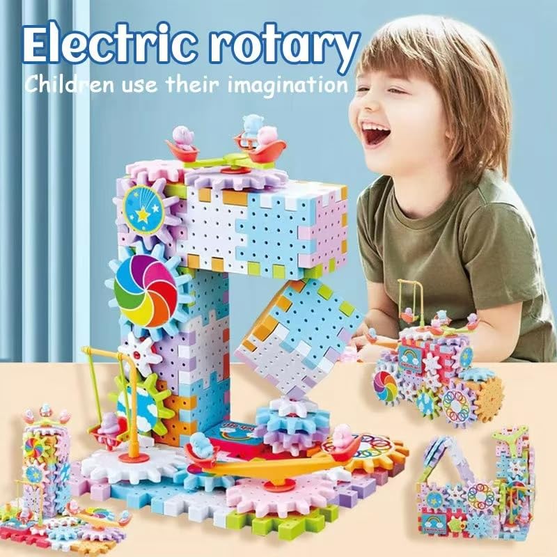 Electric Gear Building Blocks for Kids - 263pcs DIY Rotating Interlocking Plastic Gears Construction Toy Set, STEM Learning Educational Toys for Children Ages 3+ | Perfect for Classroom Activities & Home Playtime
