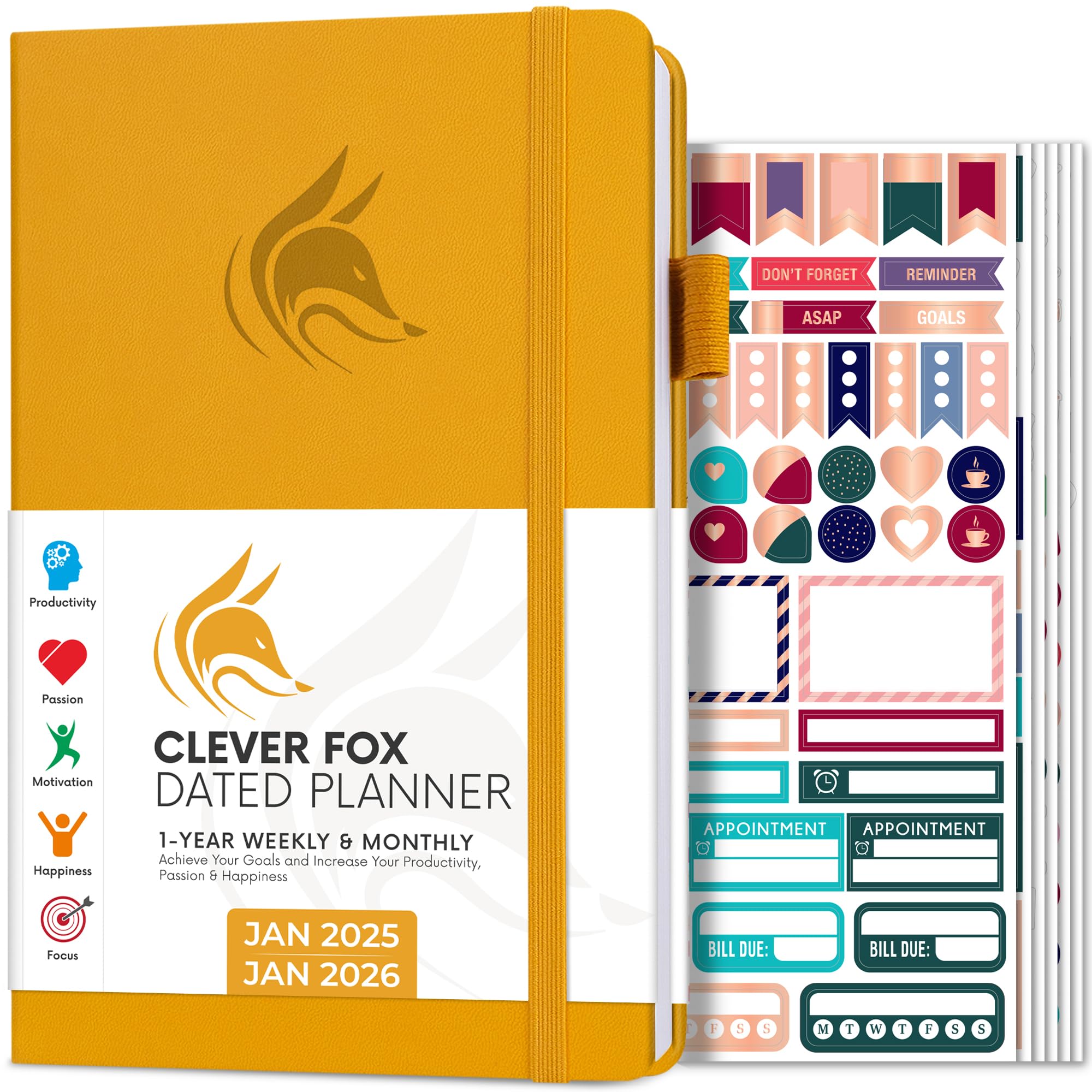 Clever Fox Dated Planner 2025-2026 - Weekly Life Planner Notebook for Time Management with Habits Tracker & To-Do List (Amber Yellow) - Perfect for Students, Professionals & Goal Setting