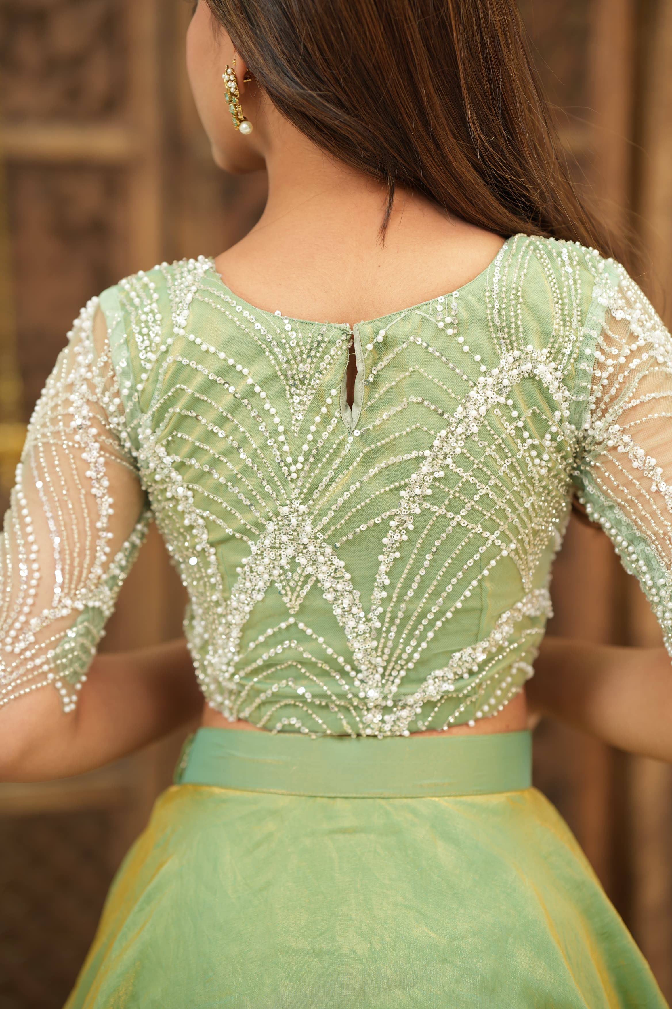 DD730 Ira Premium Pearl Sequence Crop Top and Skirt Set - Elegant Party Outfit for Women, Perfect for Weddings, Prom, and Special Occasions