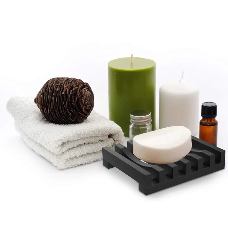 Waveform Silicone Soap Holder - Non-Slip Bathroom Organizer for Showers, Sinks & Kitchen - Durable, Easy to Clean Soap Dish for Liquid or Bar Soap - Perfect for Home, Spa, RV & Travel Use