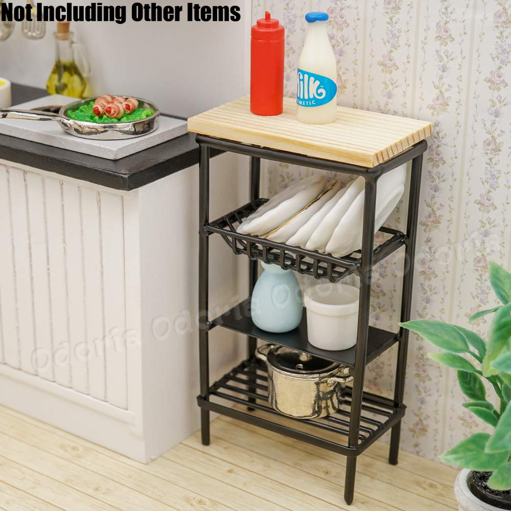 1/12 Scale Miniature Dollhouse Kitchen Accessories - Odoria Mini Shelf for Realistic Dollhouse Decor, DIY Crafts & Model Displays