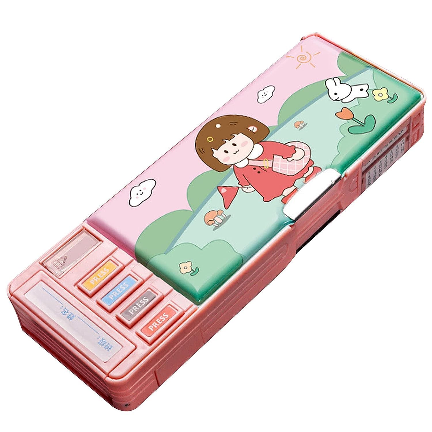 GROWZONE Magnetic Pop-Up Pencil Box for Kids - Space-Themed Multifunctional School Supply Organizer for Boys & Girls (Cartoon Girl Design, Multicolor) - Perfect for Classroom, Homework & Art Supplies Storage