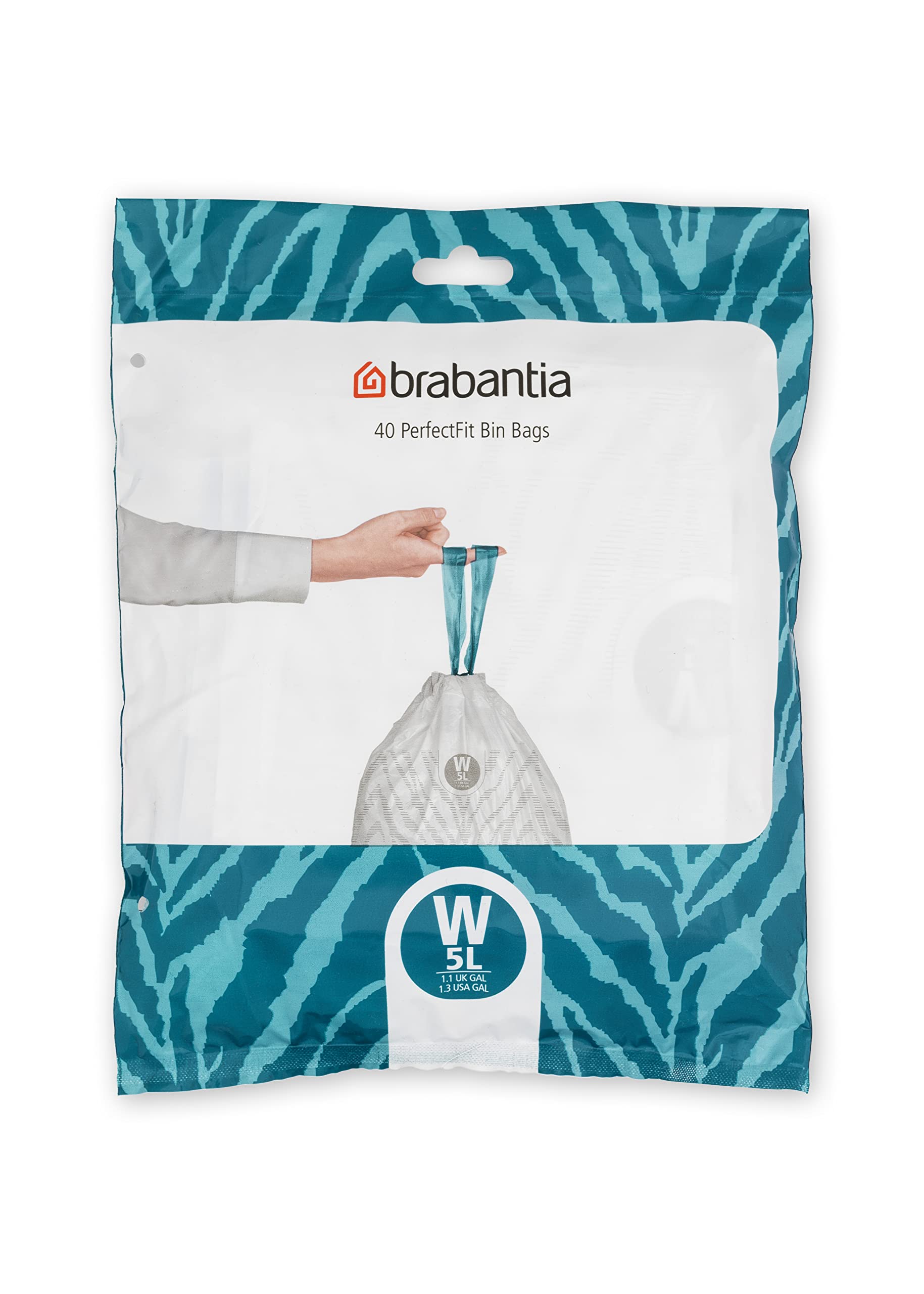 Brabantia PerfectFit 1.3 Gallon Trash Bags - 40 Count Thick Plastic Drawstring Trash Can Liners with Handles - Ideal for Small Bathroom, Office & Bedroom Waste Bins