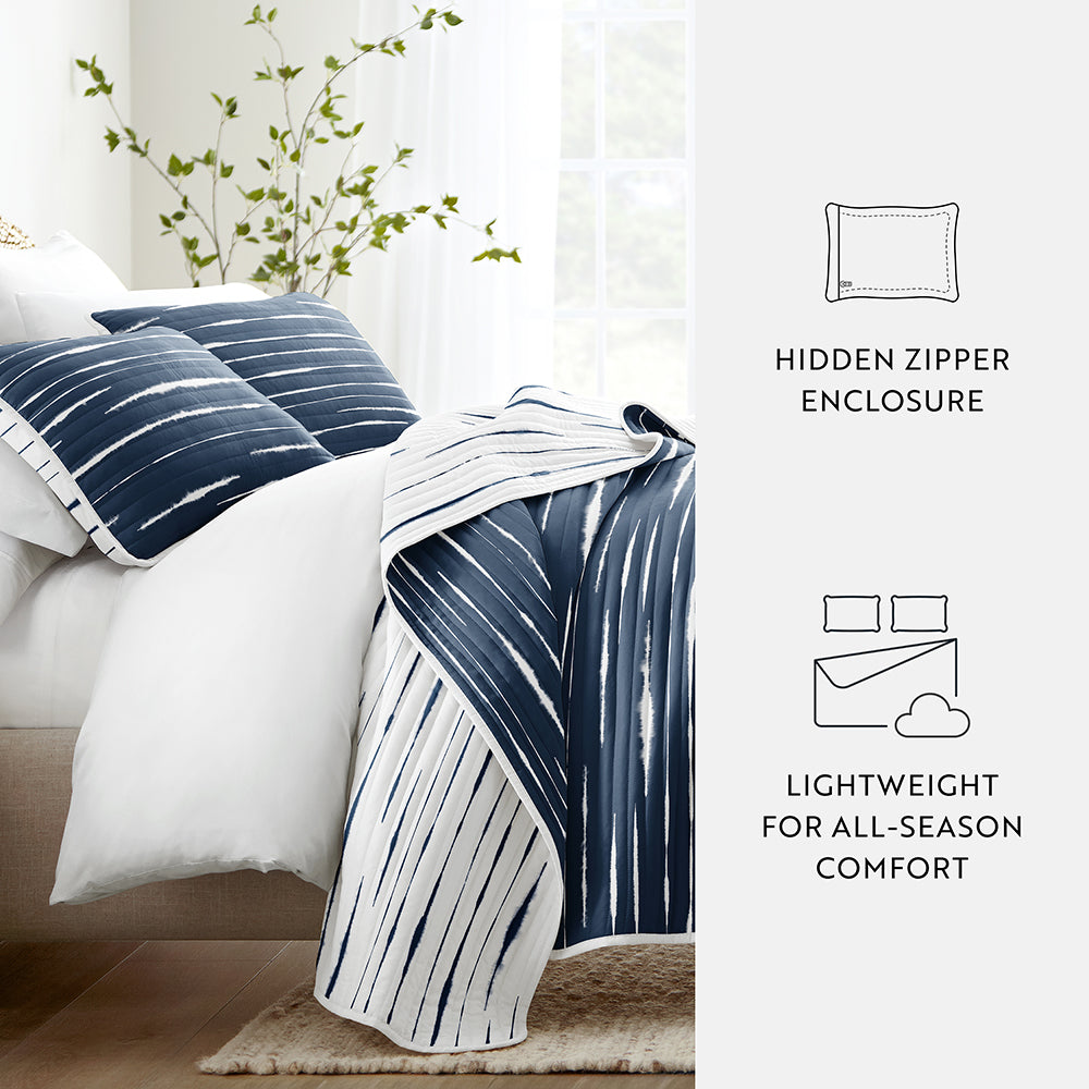 Horizon Lines Reversible Quilted Coverlet Set - Soft Bedspread for All Seasons | Perfect for Master Bedroom, Guest Room & Dorm Decor