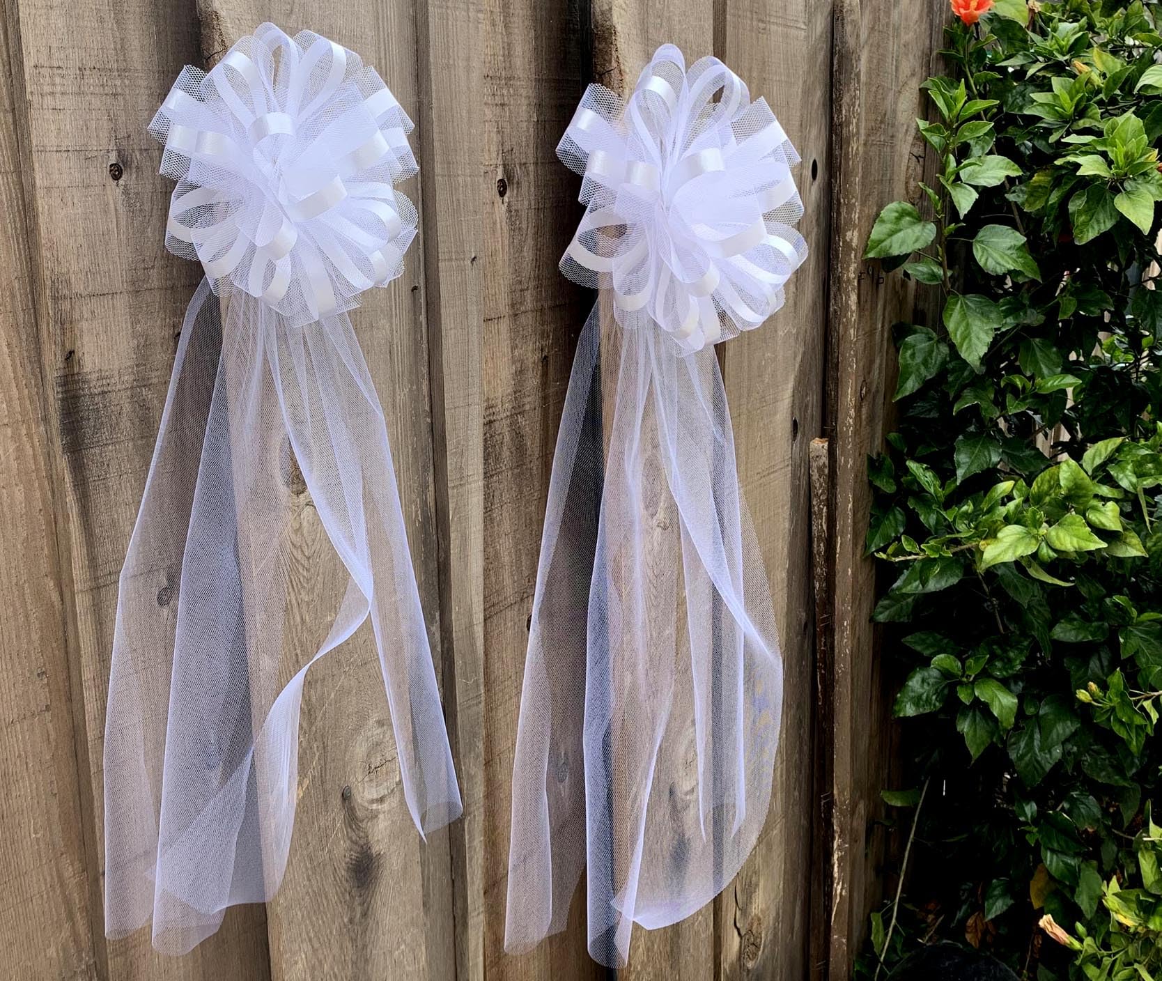 10 Inch Large White Wedding Pew Bows Set of 6 - Elegant Tulle Aisle Decorations for Weddings, Bridal Showers, Anniversaries, Birthdays & Fundraisers - Perfect for Church, Reception & Christmas Decor