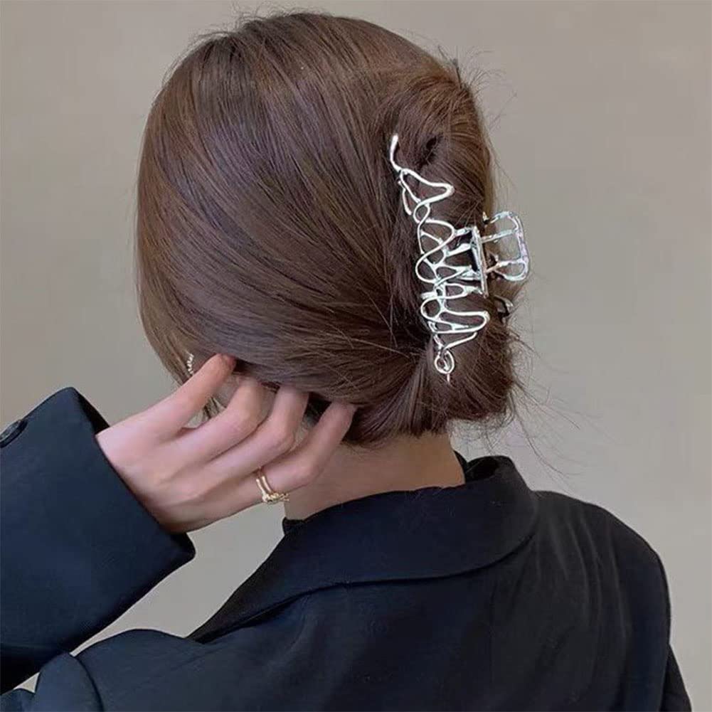 4 Pcs Silver Metal Hair Clips - Butterfly Claw Clips for Women & Girls, Strong Hold for Thin or Thick Hair - Perfect for Updos, Ponytails & Everyday Styling