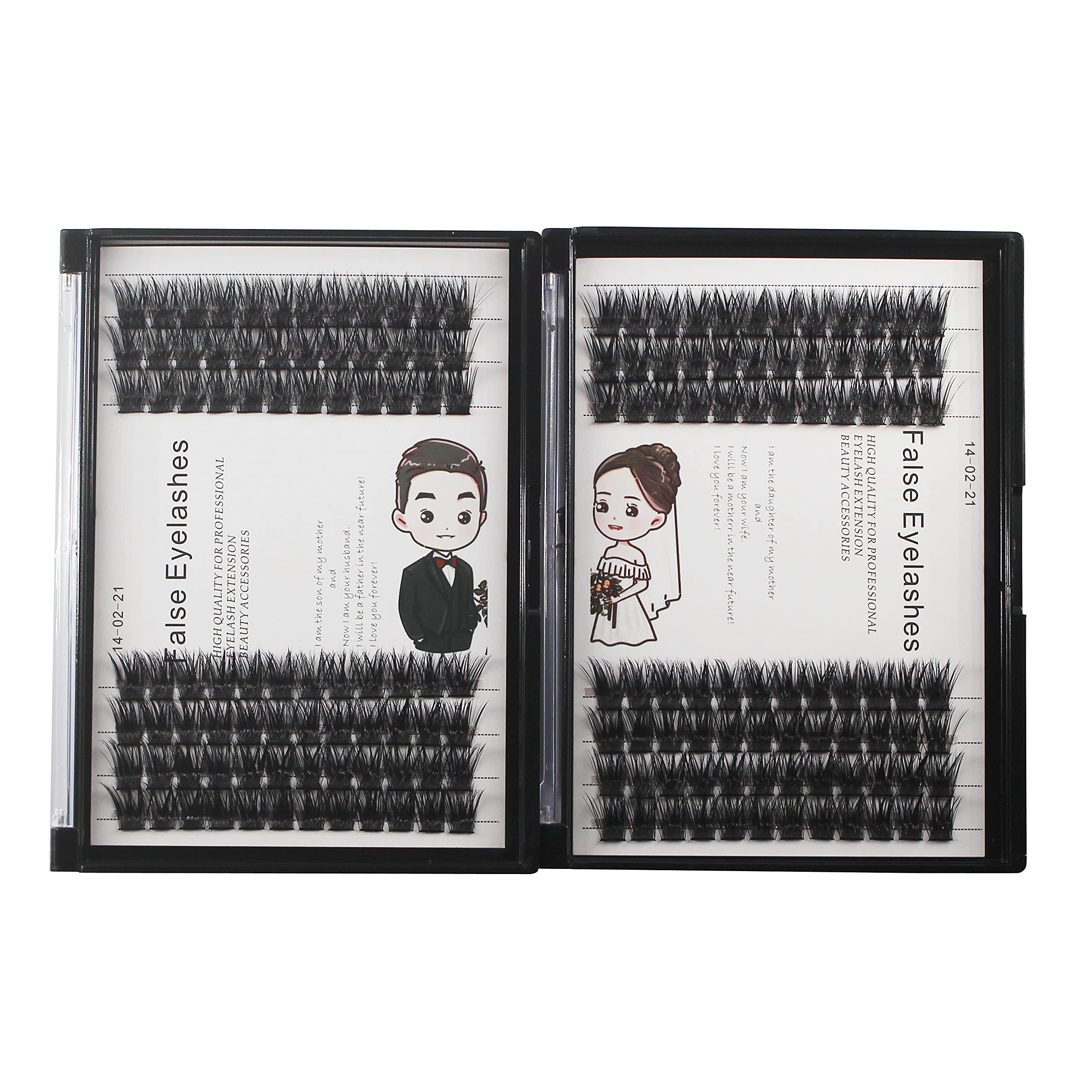 Bodermincer 84 Clusters D Curl Wide Cluster False Eyelashes - Natural Volume Lashes Set for DIY Eyelash Extension | 3D Effect Glue Bonded Band Individual Lashes (14mm) - Perfect for Home Use, Special Occasions & Professional Makeup