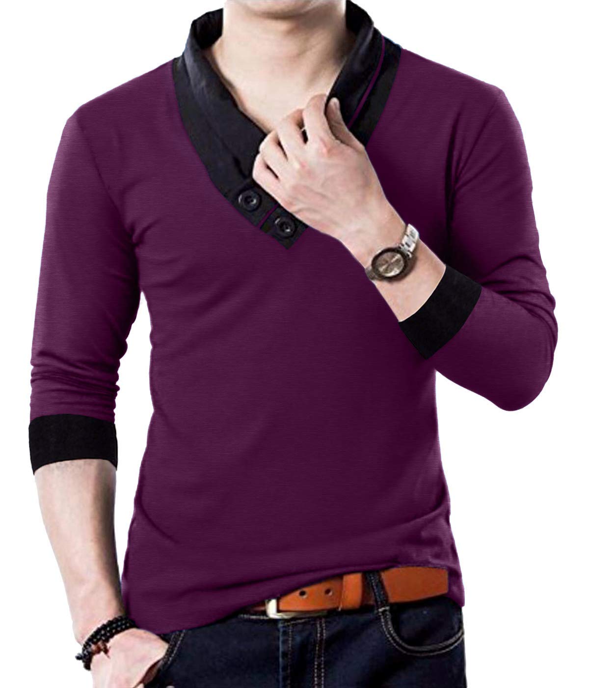YTD Men's Cotton Casual V-Neck Button Slim Fit Muscle Tee Shirt - Short Sleeve Comfortable T-Shirt for Gym, Workout & Everyday Wear
