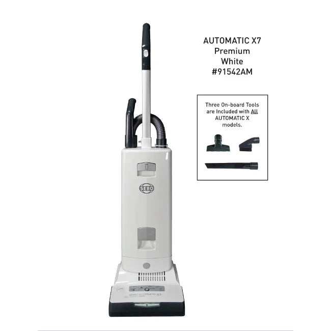 SEBO 91542AM AUTOMATIC X7 Premium Vacuum Cleaner with Brush Mode Button & LED Headlight - White | Powerful Suction for Hardwood Floors, Carpets & Pet Hair Removal | Ideal for Home Cleaning & Allergy Relief