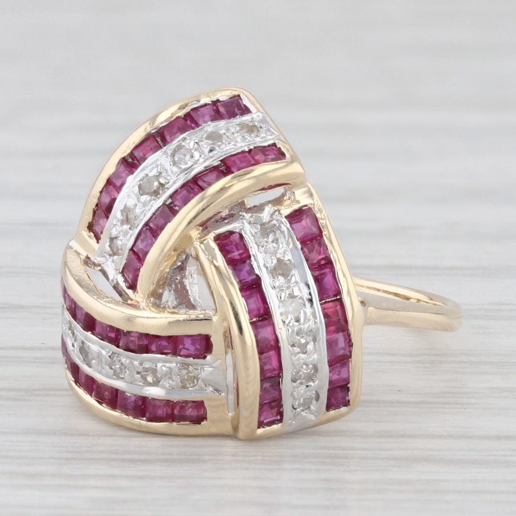 0.49ctw Genuine Ruby & Diamond Knot Ring in 14k Yellow Gold - Size 4.5 - Elegant Cocktail Ring for Women - Perfect for Weddings, Anniversaries & Special Occasions