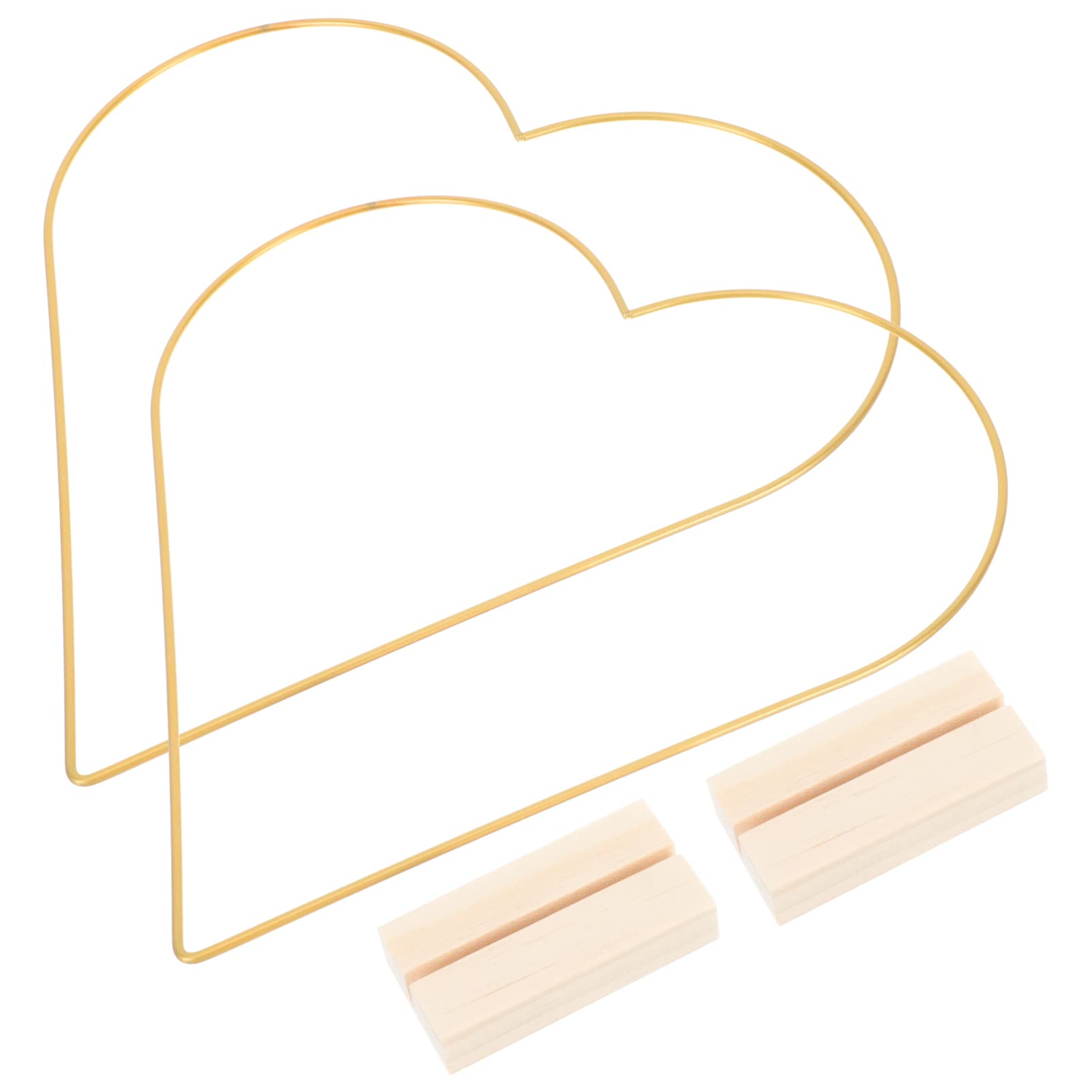 Veemoon 2-Pack Gold Metal Floral Hoop Wreath with Wooden Stand - Macrame Heart Table Centerpiece for DIY Wedding, Christmas Decorations | Perfect for Rustic Weddings, Holiday Tablescapes & Farmhouse Home Decor