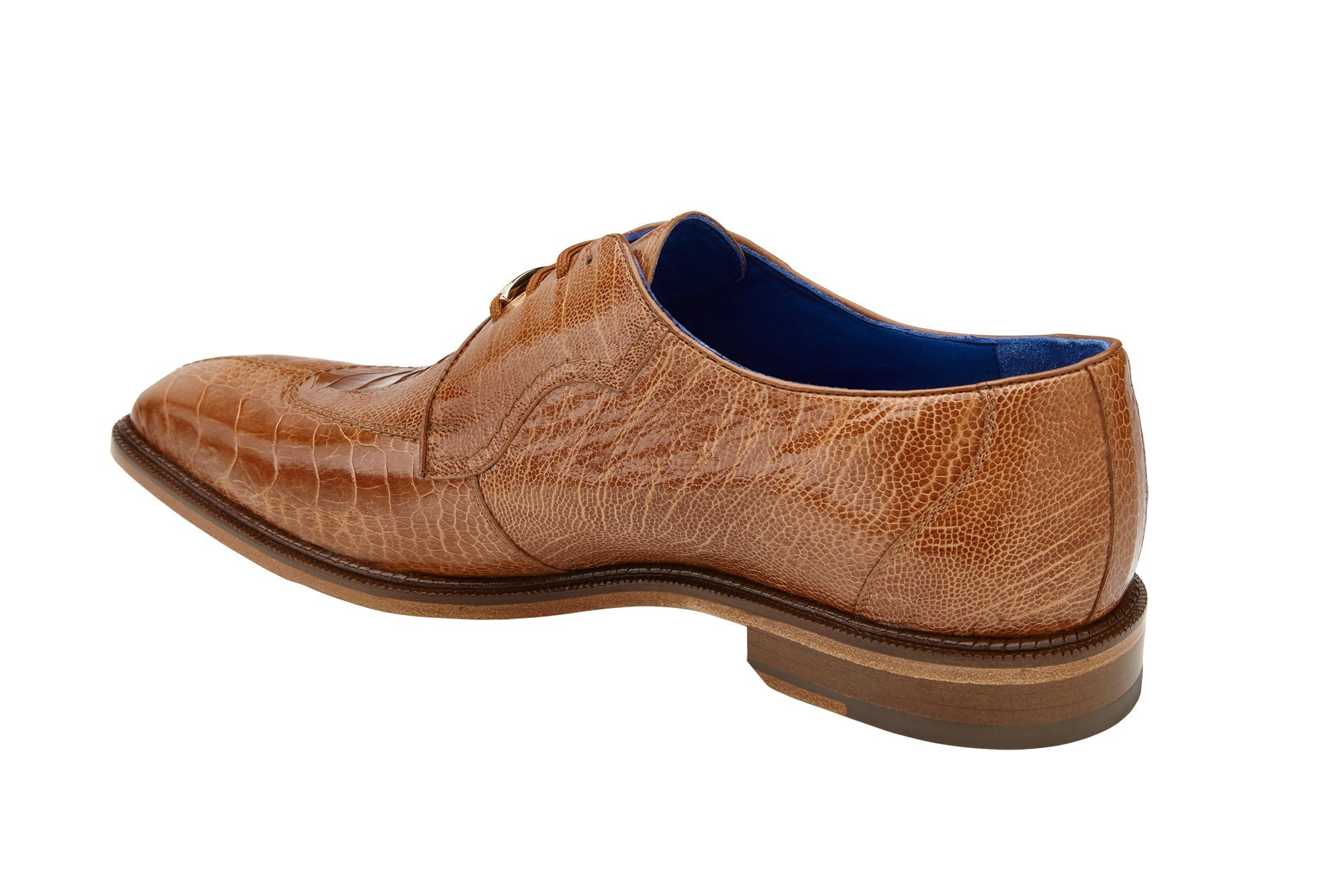 Belvedere Siena Genuine Ostrich Leather Dress Shoes for Men - Burned Amber Brown 1463 - Perfect for Business Meetings, Weddings & Formal Occasions
