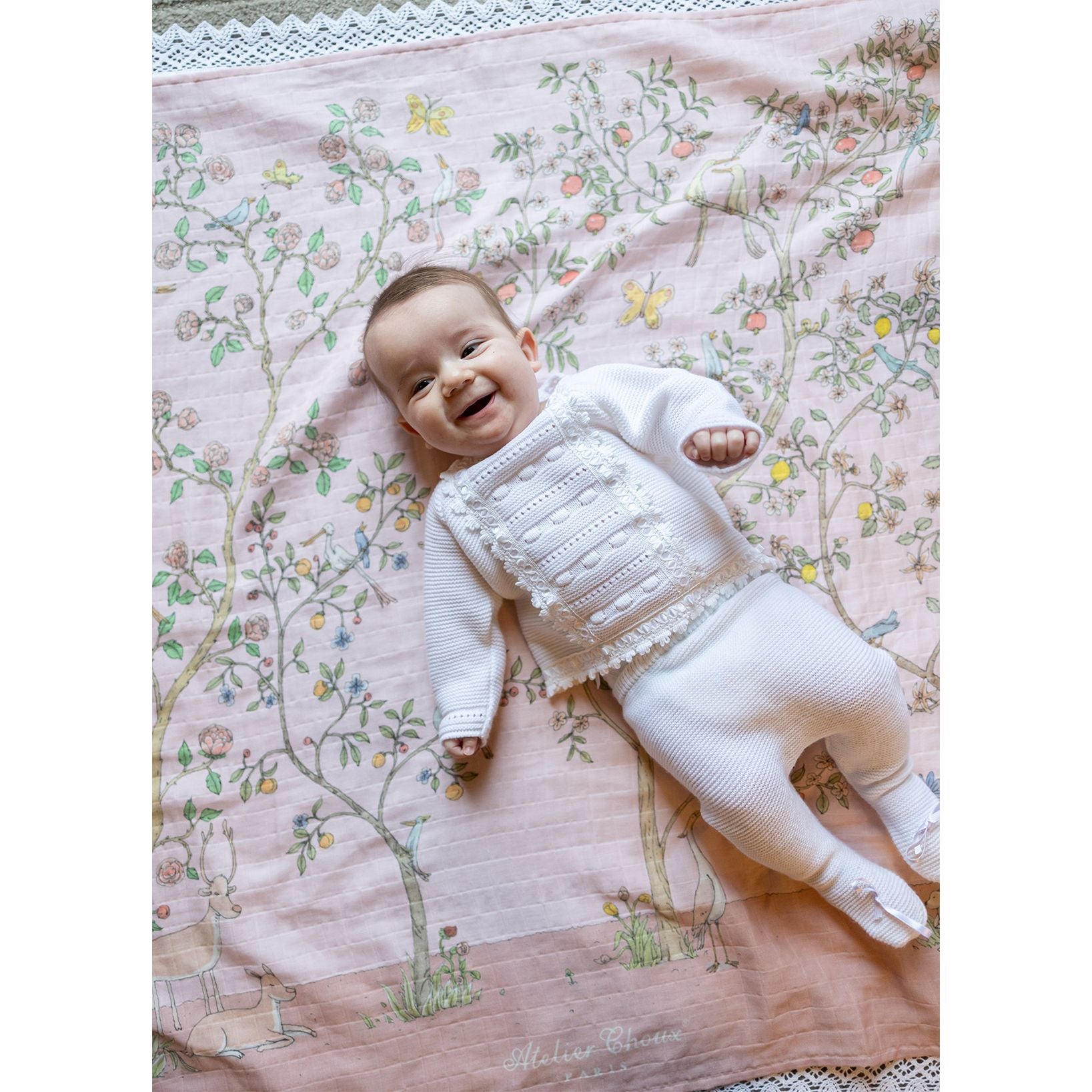 Atelier Choux Muslin Baby Swaddle Blanket - Soft Organic Cotton in Bloom Pink - Perfect for Newborns, Infants & Nursery Decor