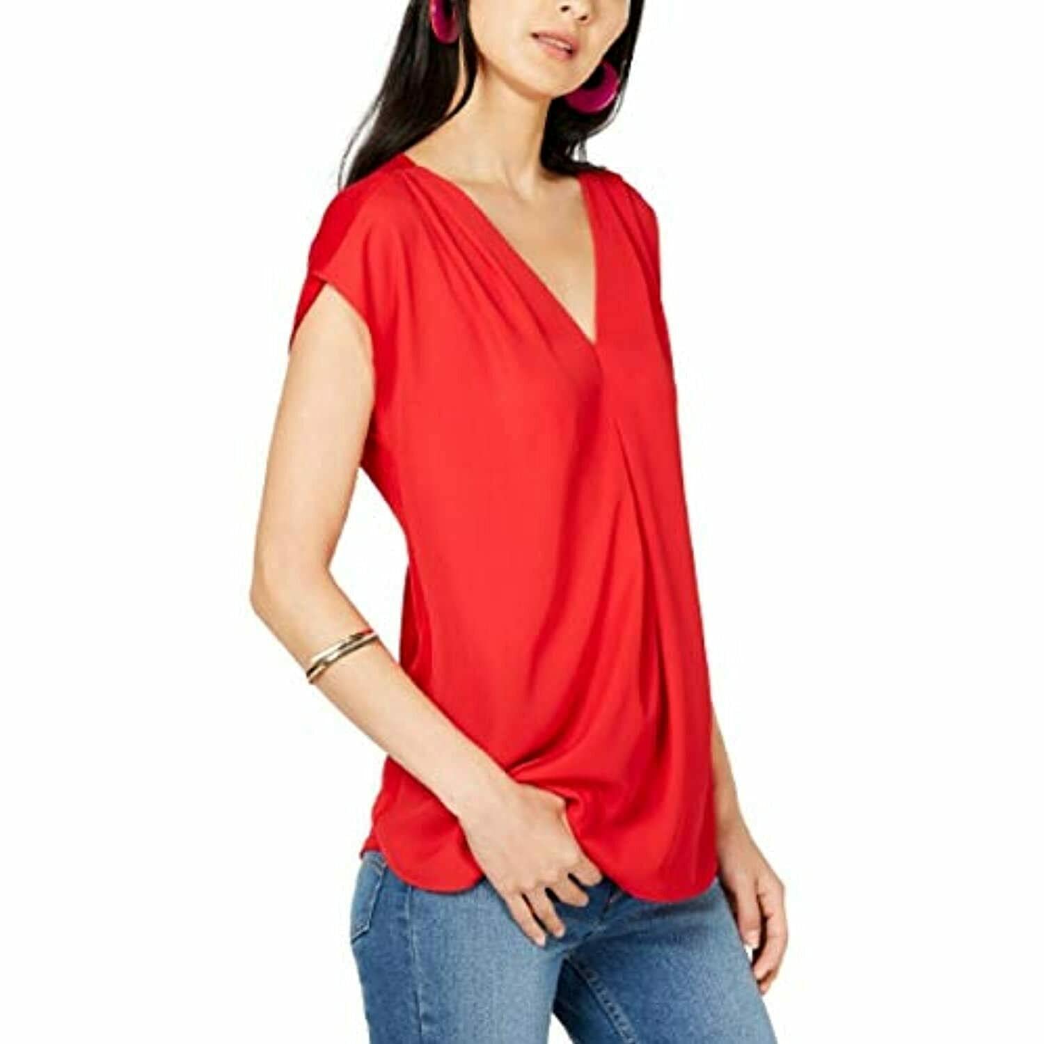 INC Women's Office Wear Cap Sleeves Blouse - Red - Professional Work Shirt for Business Casual & Formal Attire - Perfect for Office, Meetings & Corporate Events