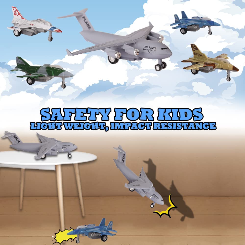 5 Pack Army Airplane Toys Set - Military Fighter Jet Die Cast Metal Aircraft Model, Pull Back Action Play Vehicles for Kids Boys & Girls Ages 3+ | Perfect for Birthday Gifts, Collectors & War-Themed Playtime