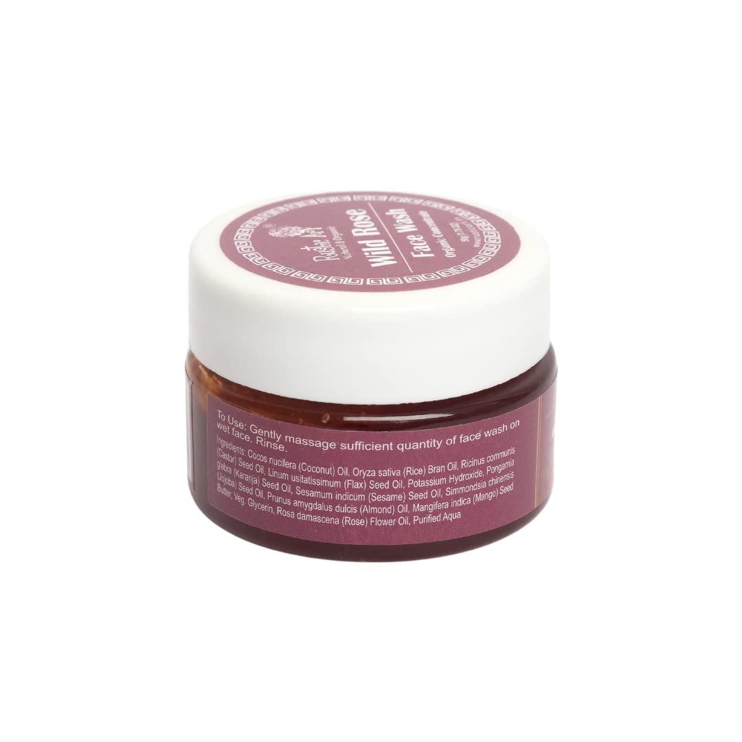 Organic Wild Rose Face Wash Concentrate for Normal to Dry Skin | Sulfate & Paraben Free Cleanser for Women & Men | 50g (Pack of 2) | Gentle Daily Facial Cleansing & Hydration