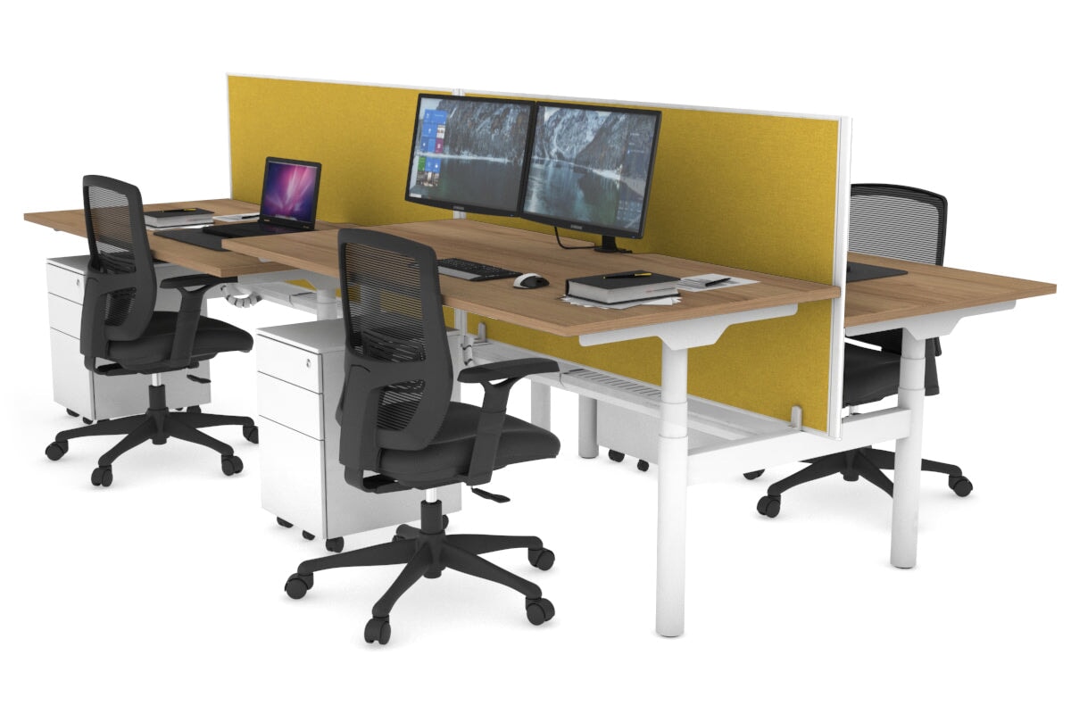 Flexi Premium Height Adjustable 4-Person H Bench Workstation - White Frame [1600L x 800W with Cable Management] - Ideal for Office, Coworking Spaces & Collaborative Work Environments