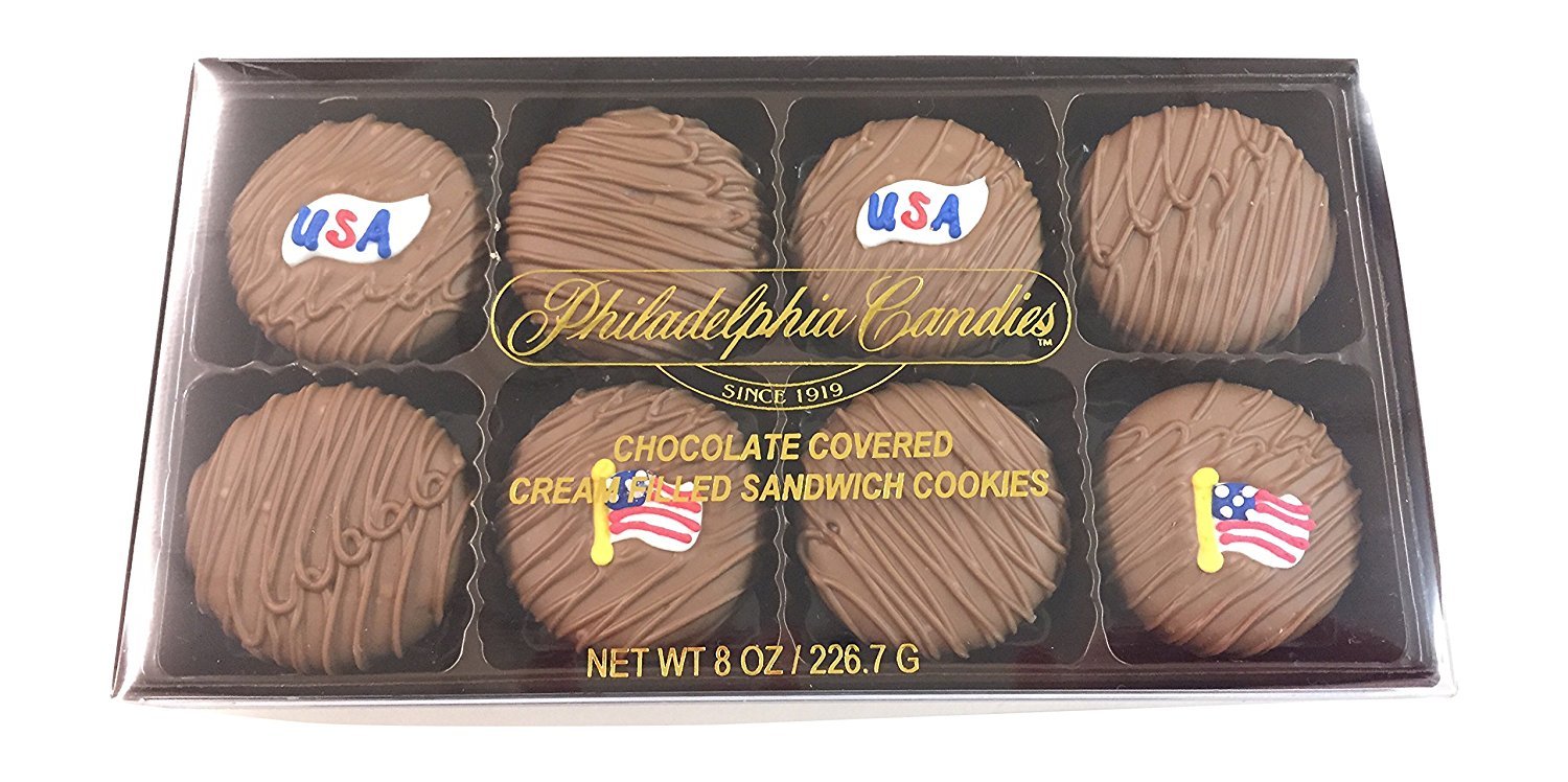 Philadelphia Candies Milk Chocolate Covered Oreos - Patriotic American Flag Gift Box 8oz - Perfect for Holidays, Parties & Corporate Gifts