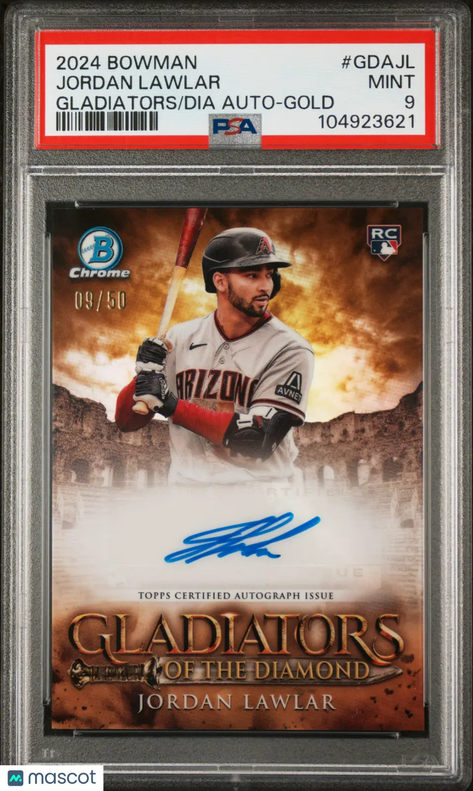 2024 Bowman Gladiators Of The Diamond Autos Gold Jordan Lawlar Rookie Card PSA 9 /50 - Rare Collectible for Baseball Fans & Sports Memorabilia Enthusiasts
