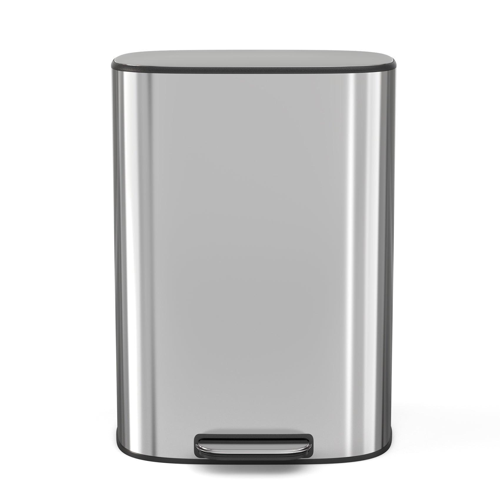 13 Gallon 50L Stainless Steel Step Trash Can with Soft Close Lid - Hands-Free Foot Pedal Kitchen Garbage Bin for Home, Office & Restaurant Use