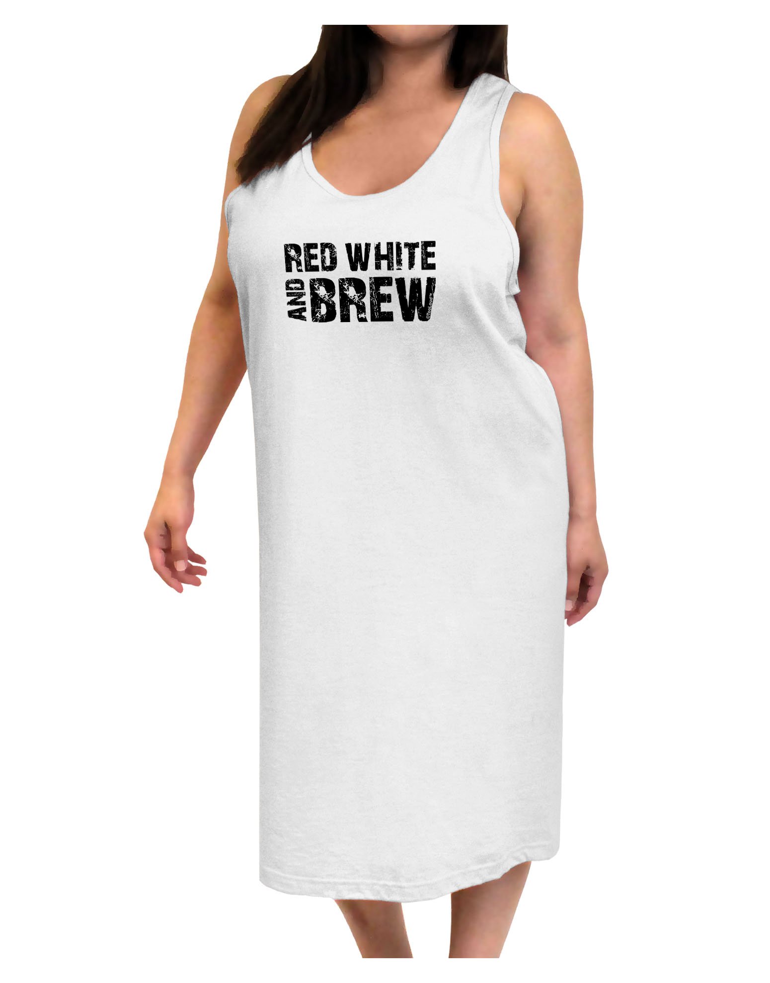 TooLoud Red White and Brew Women's Sleeveless Tank Top Dress - Casual Night Shirt for Parties, Bar Hopping & Summer Outings