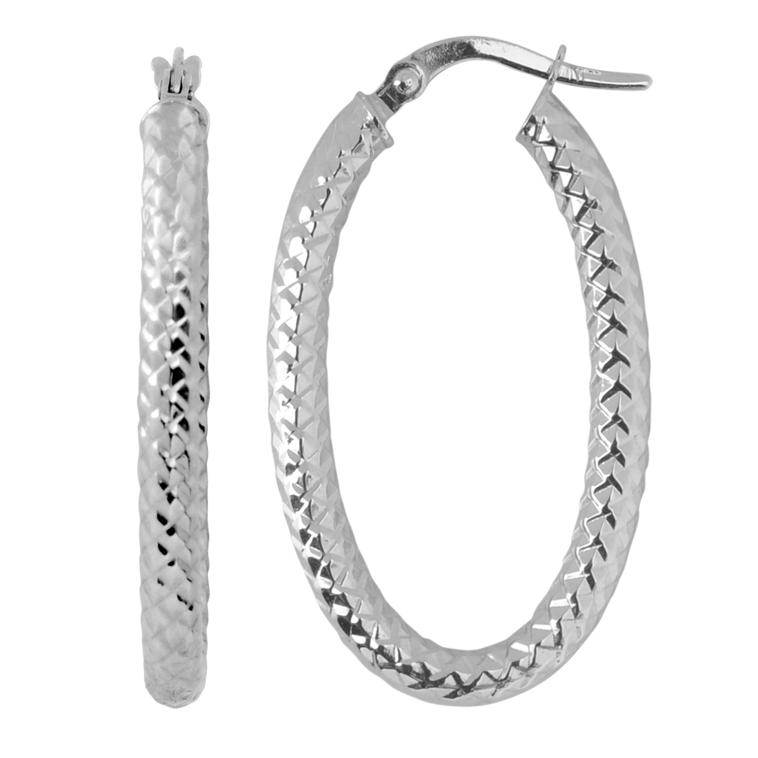 14K Gold 3mm Diamond-Cut Oval Hoop Earrings for Women - Yellow Gold & White Gold Options | Elegant Everyday Jewelry, Perfect for Work, Parties & Special Occasions