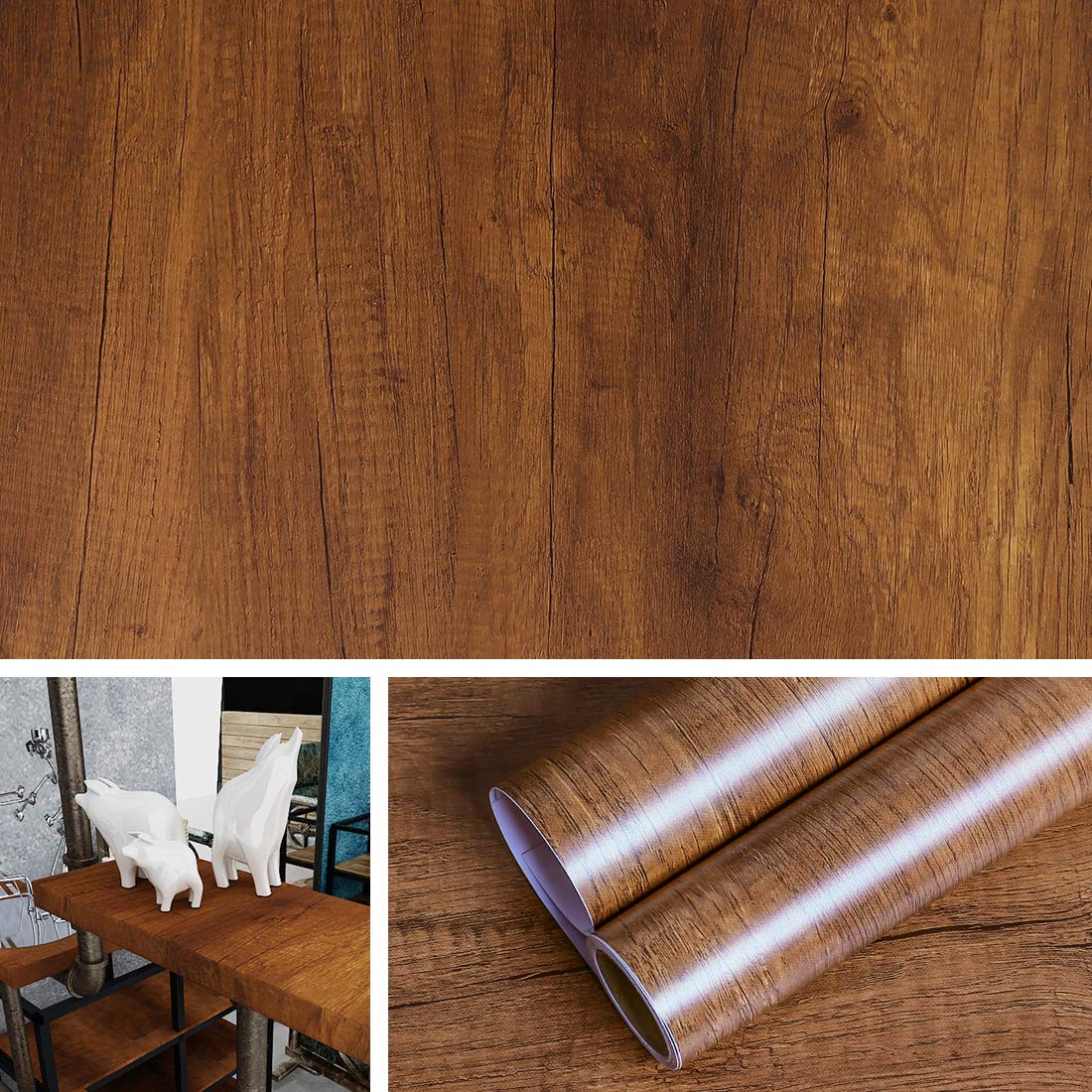 Livelynine Wood Contact Paper - Self Adhesive Peel & Stick Wallpaper for Cabinets, Countertops, Furniture - Brown Wood Grain - Waterproof, Removable Shelf Liner (40cm x 2m) - Perfect for Kitchen Upgrades, Desk Covering, and DIY Home Decor Projects
