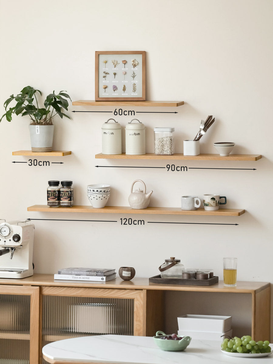 Solid Oak and Black Walnut Wood Wall Shelf - Handcrafted Rustic Floating Shelves for Living Room, Kitchen, Bathroom Decor | Durable Natural Wood Storage Solution for Home Organization